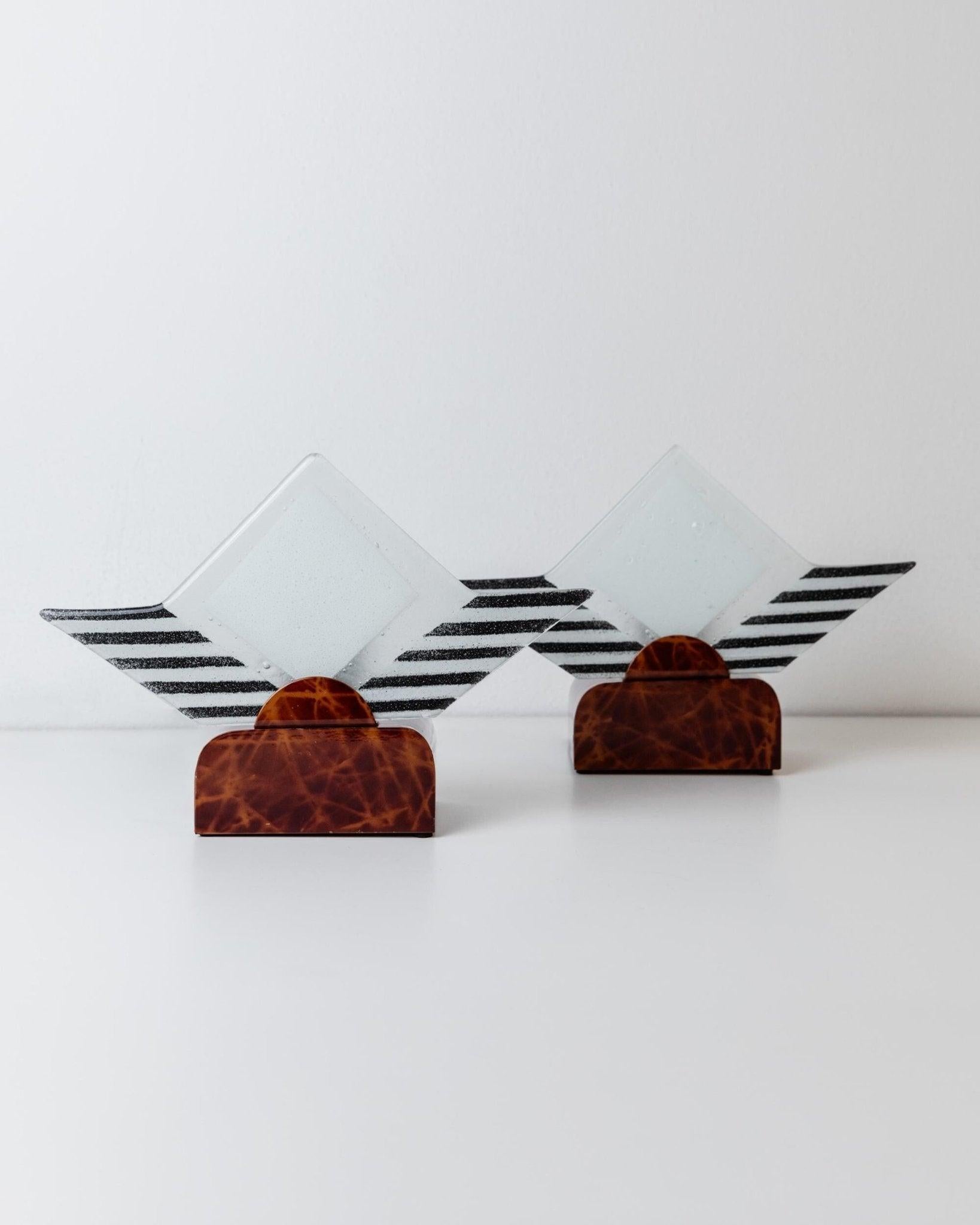 Dos lámparas de sobremesa vintage de cristal de Murano Diseño escultórico Italia, años 80 Cristal de Murano en venta