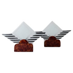 Two Vintage Murano Glass Table Lamps Sculptural Design Italy, 1980s