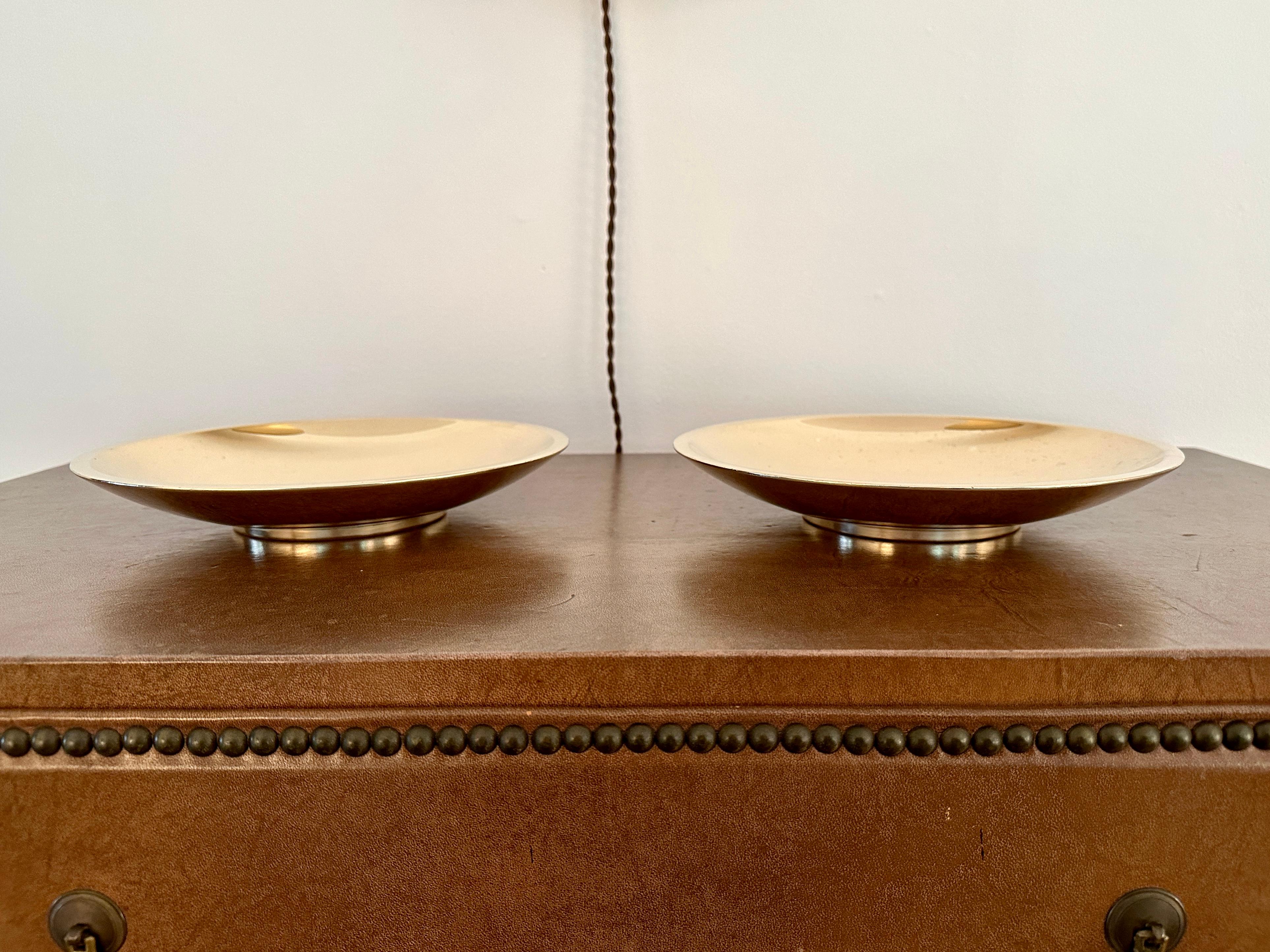 Minimalist Two Vintage Polished Bronze Shallow Bowls by Just Andersen For Sale