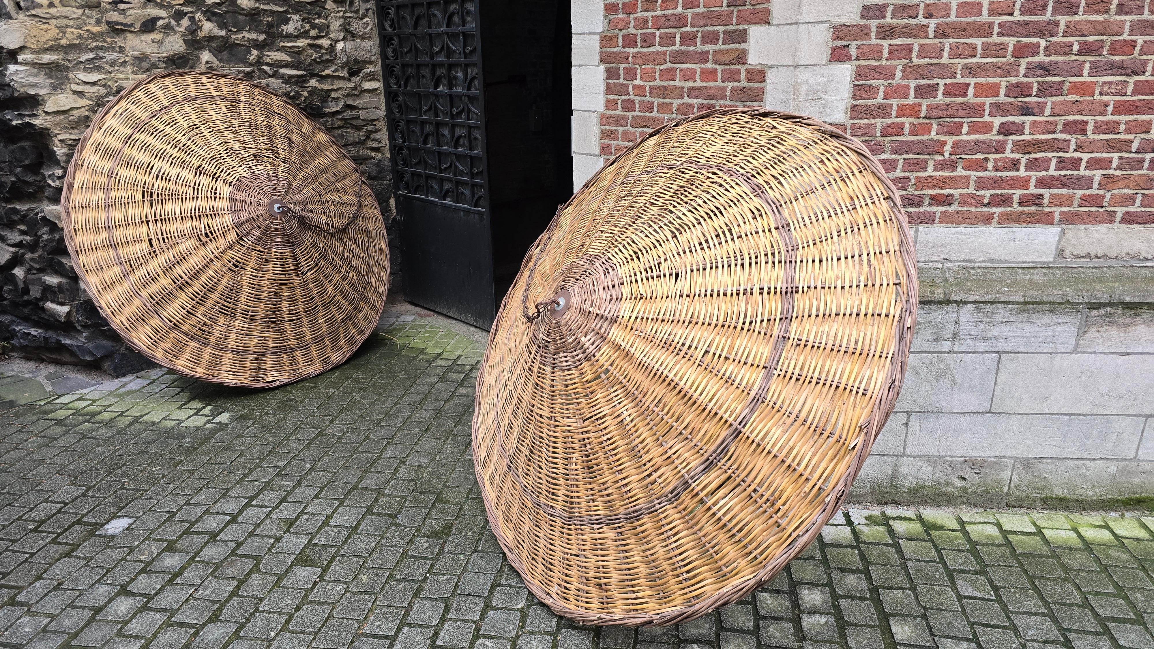 Due lampade a sospensione in rattan vintage di dimensioni XXL

Questo set di due imponenti lampade a sospensione in rattan, probabilmente realizzate a metà del secolo scorso, è un pezzo raro e decorativo in qualsiasi interno. Con un diametro