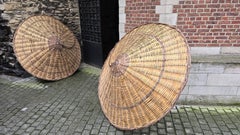 Two Vintage Rattan Pendant Lamps XXL Size Ø 67 Inches