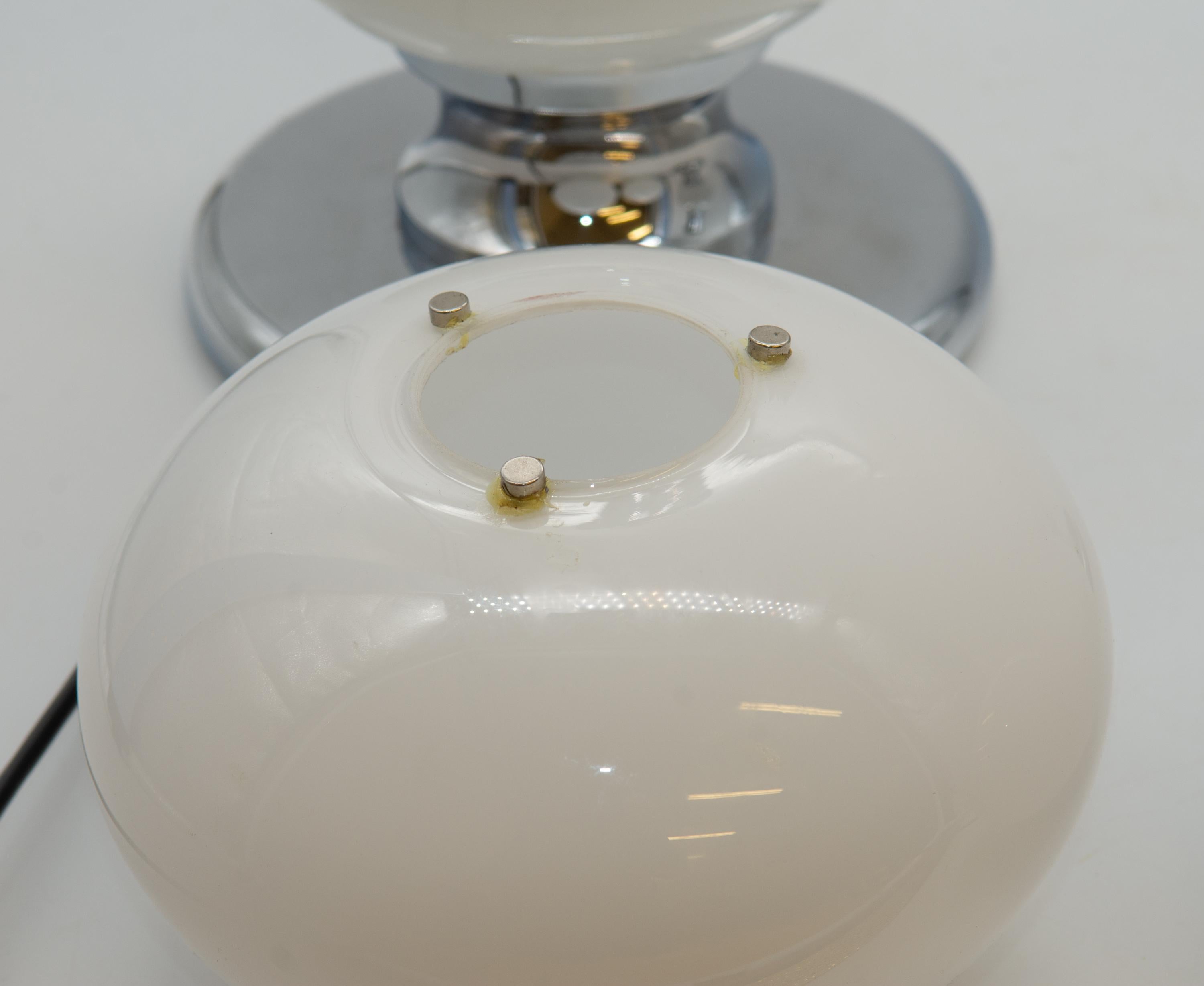 Two Vintage Sölken Leuchten Chrome & Opaque White Glass Modernist Table Lamps For Sale 3