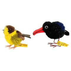 Two Vintage Steiff Animal wool Birds Miniatures, 1960 - 1970s Vintage German Toy