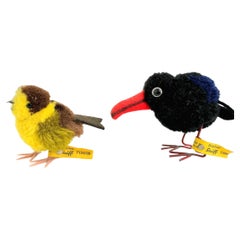 Deux oiseaux vintage Steiff Animal laine Miniatures, 1960 - 1970 Jouet allemand vintage