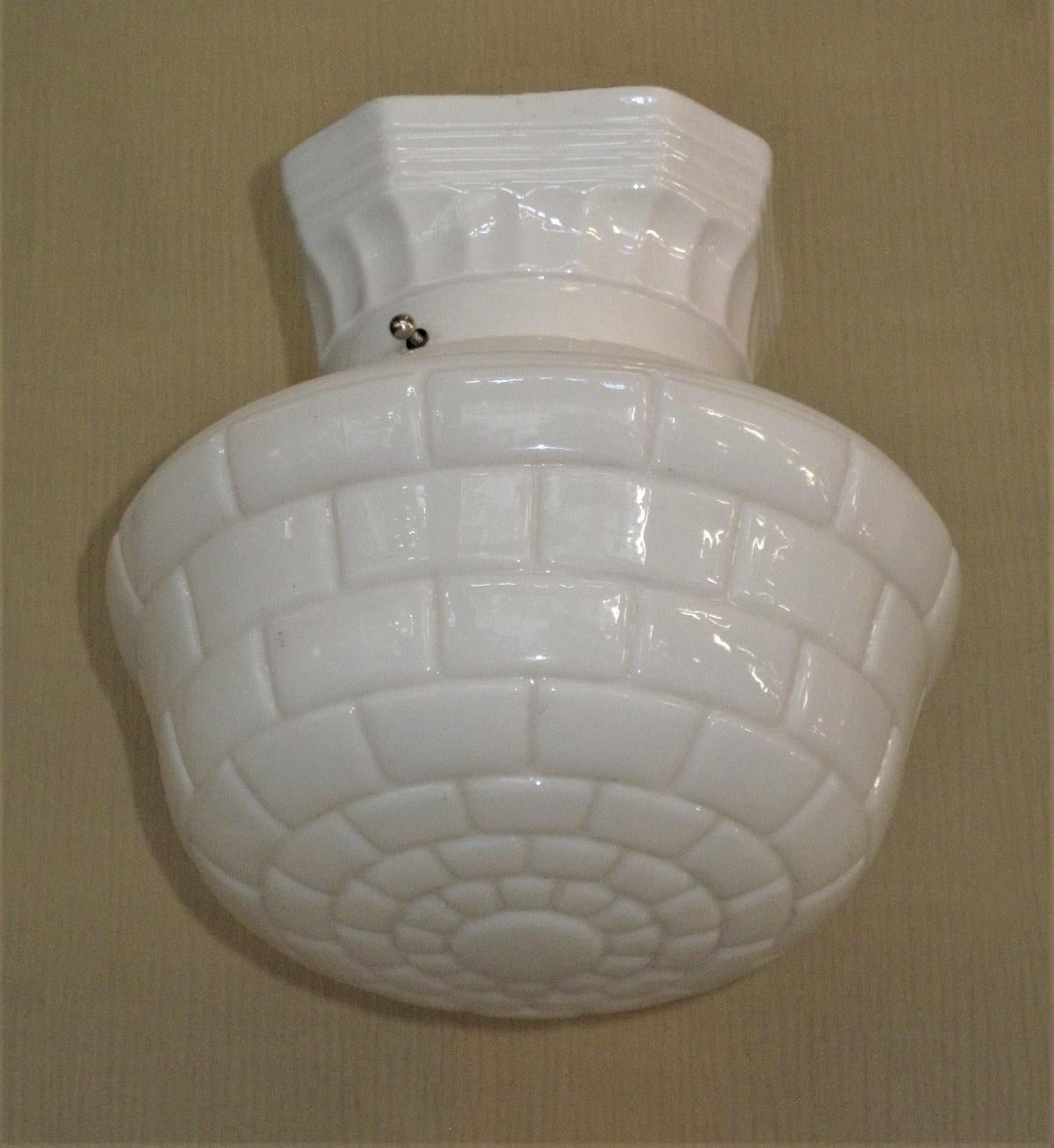 SINGLE ONLY Vintage Subway Tile Globes on Porcelain Ceiling Fitter In Good Condition For Sale In Prescott, US