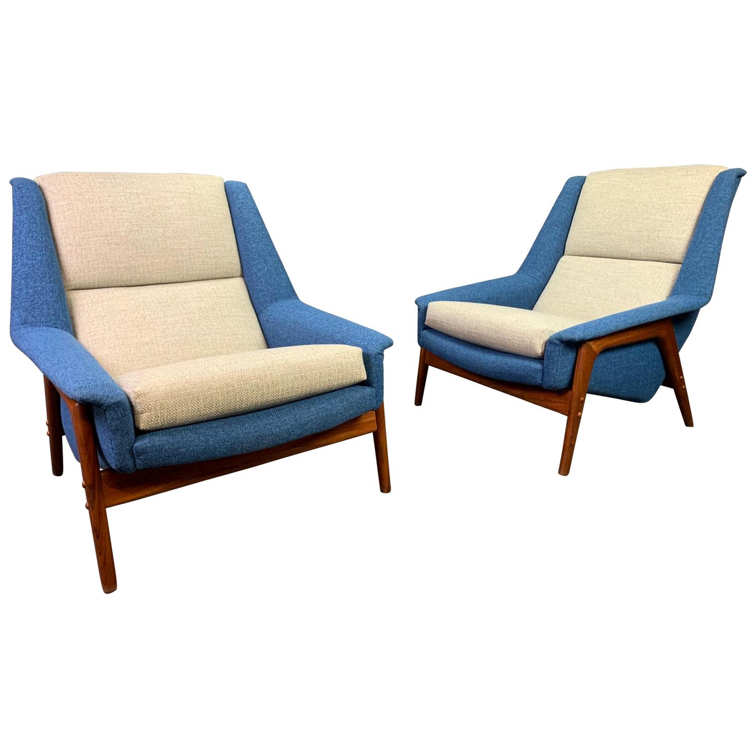 Two Vintage Swedish Modern Teak "Profil" Lounge Chairs by Folke Ohlsson for DUX For Sale