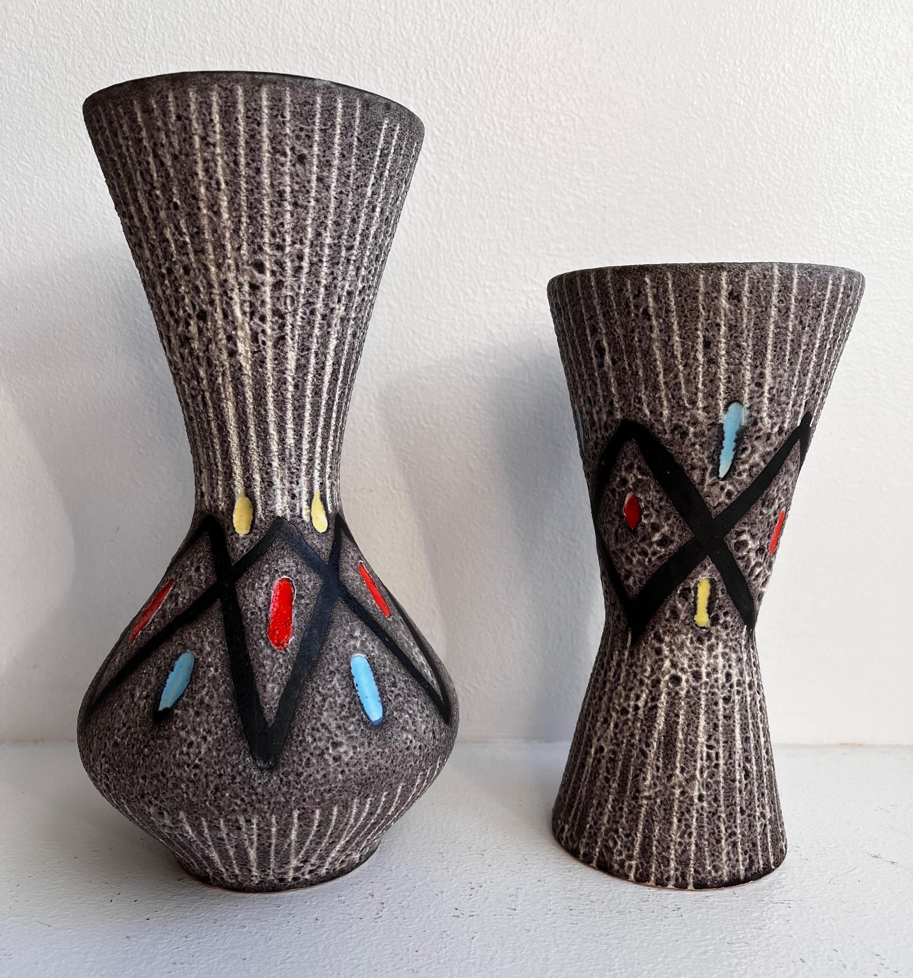 Set of Two Vintage Pottery Vases 
c. 1960s, 
marked 'FOREIGN' 
by Scheurich, Germany

large 4