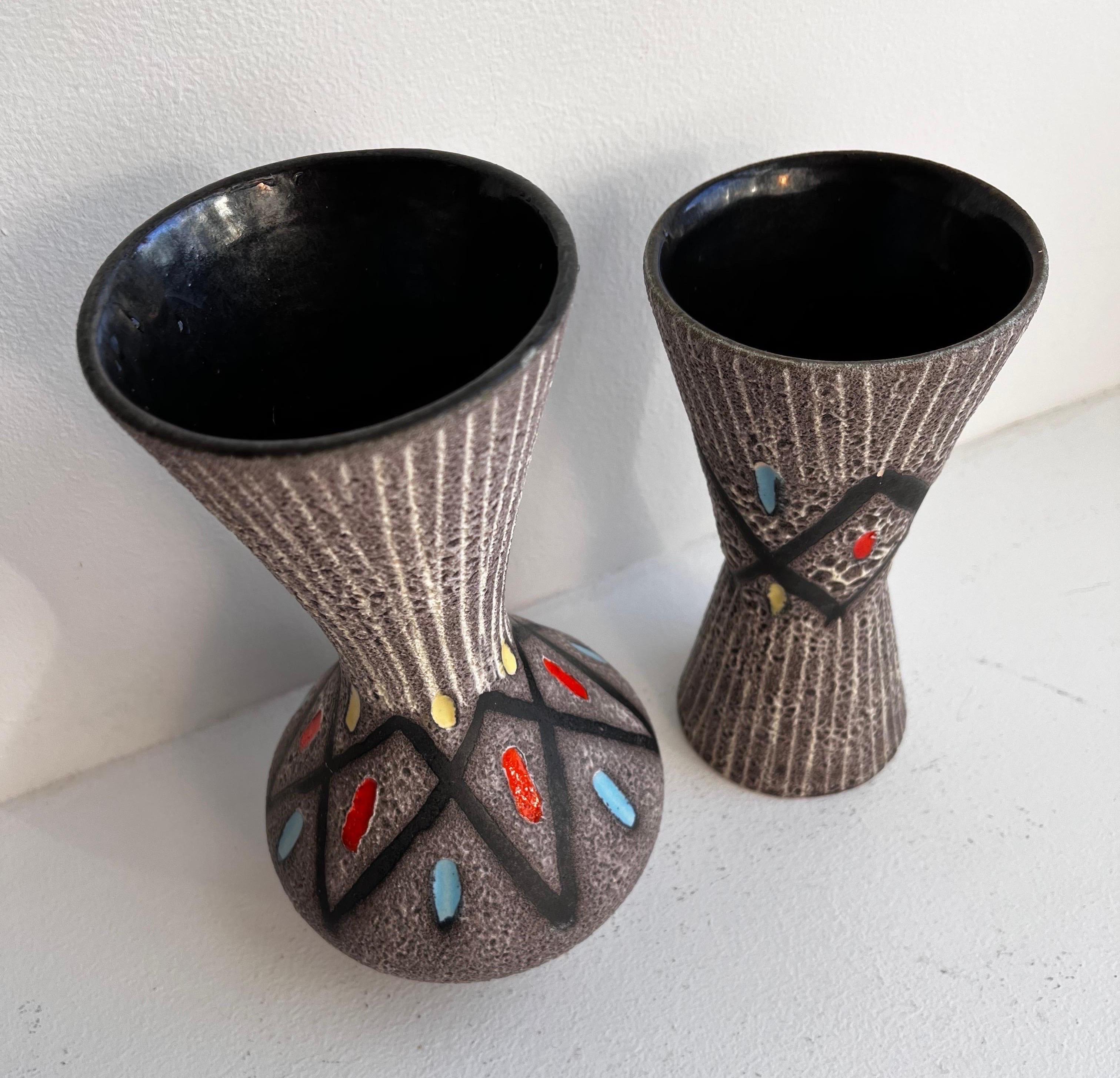 Mid-Century Modern Two Vintage Vases Marked 'Foreign' by Scheurich, c. 1960s For Sale