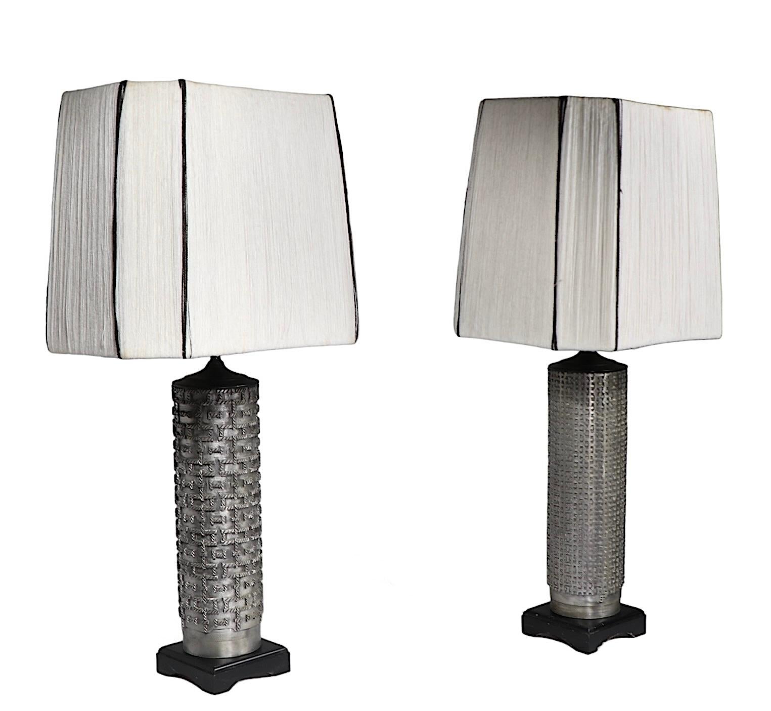 Hollywood Regency Two Vintage Wallpaper Roller Table  Lamps