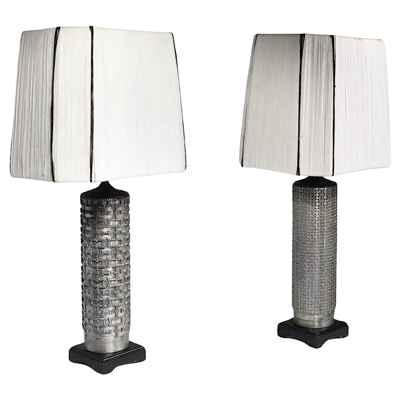Two Vintage Wallpaper Roller Table  Lamps