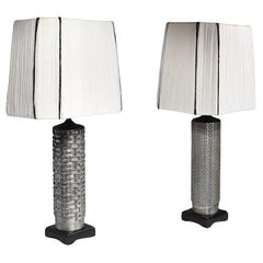 Two Vintage Wallpaper Roller Table  Lamps