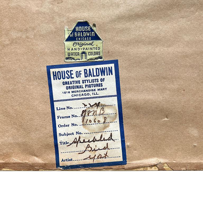 20th Century Two Vintage Watercolor Faux Bamboo Bird Paintings House of Baldwin - A Pair For Sale