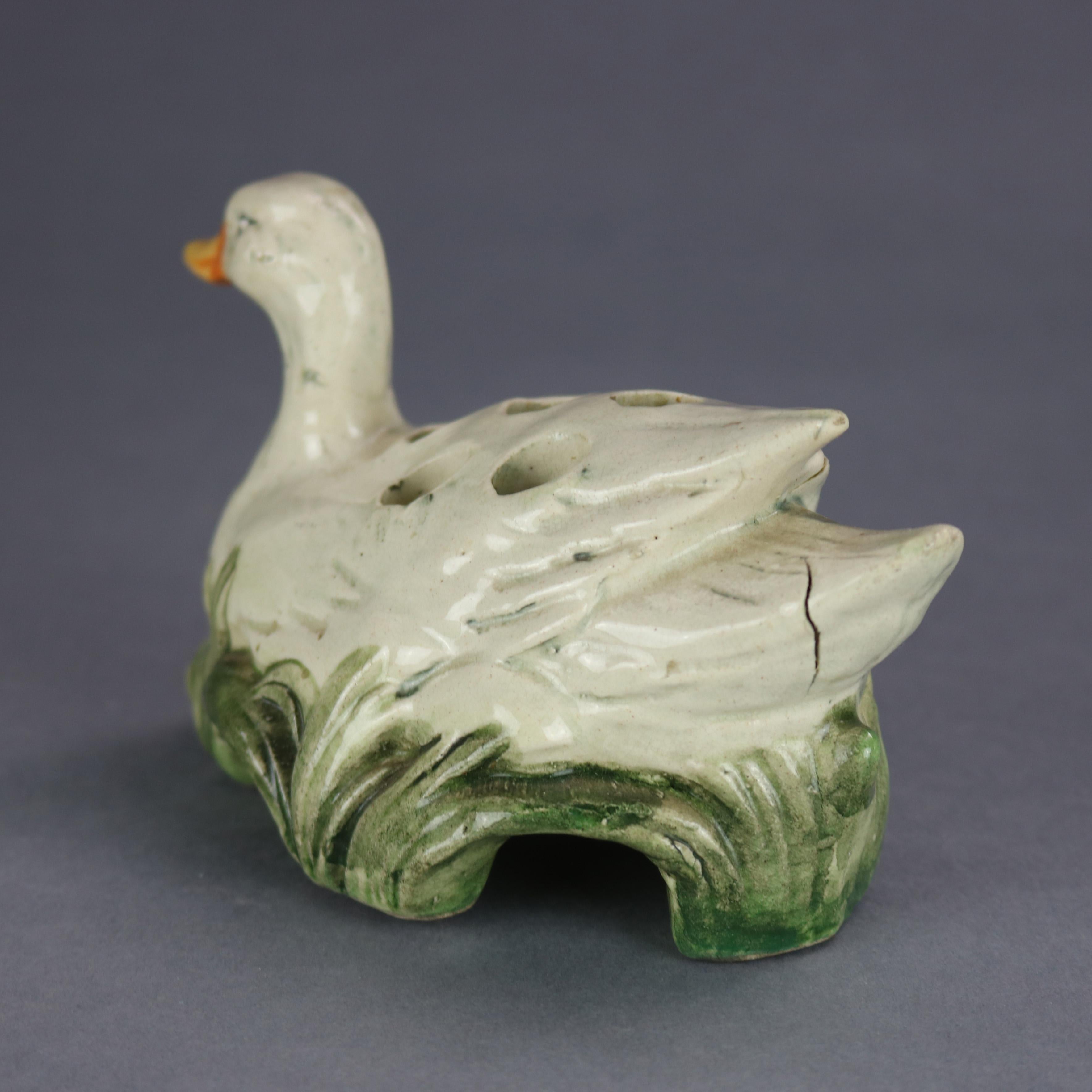 American Two Vintage Weller Brighton Art Pottery Figural Flower Frogs, Swan & Duck, 1930