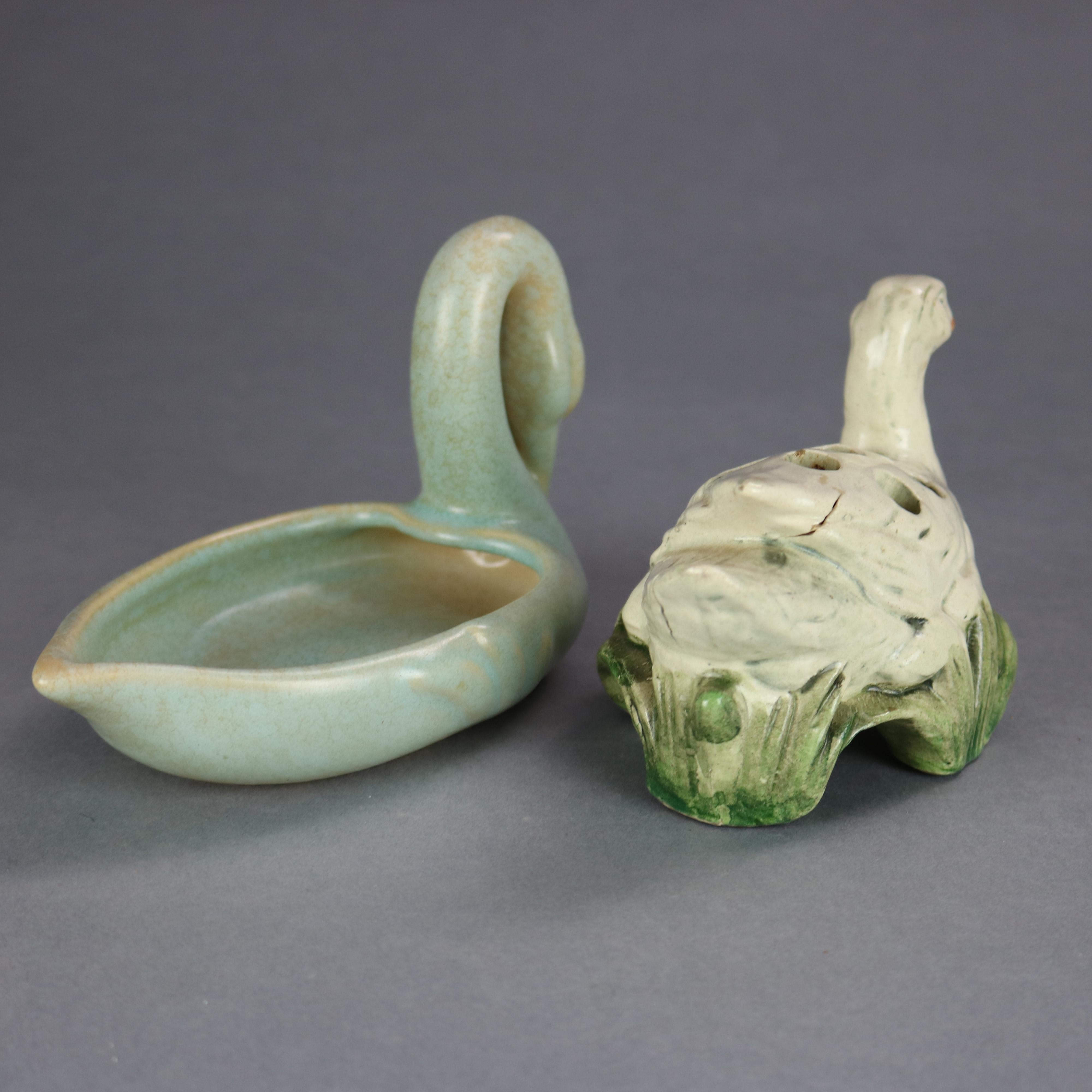 20th Century Two Vintage Weller Brighton Art Pottery Figural Flower Frogs, Swan & Duck, 1930