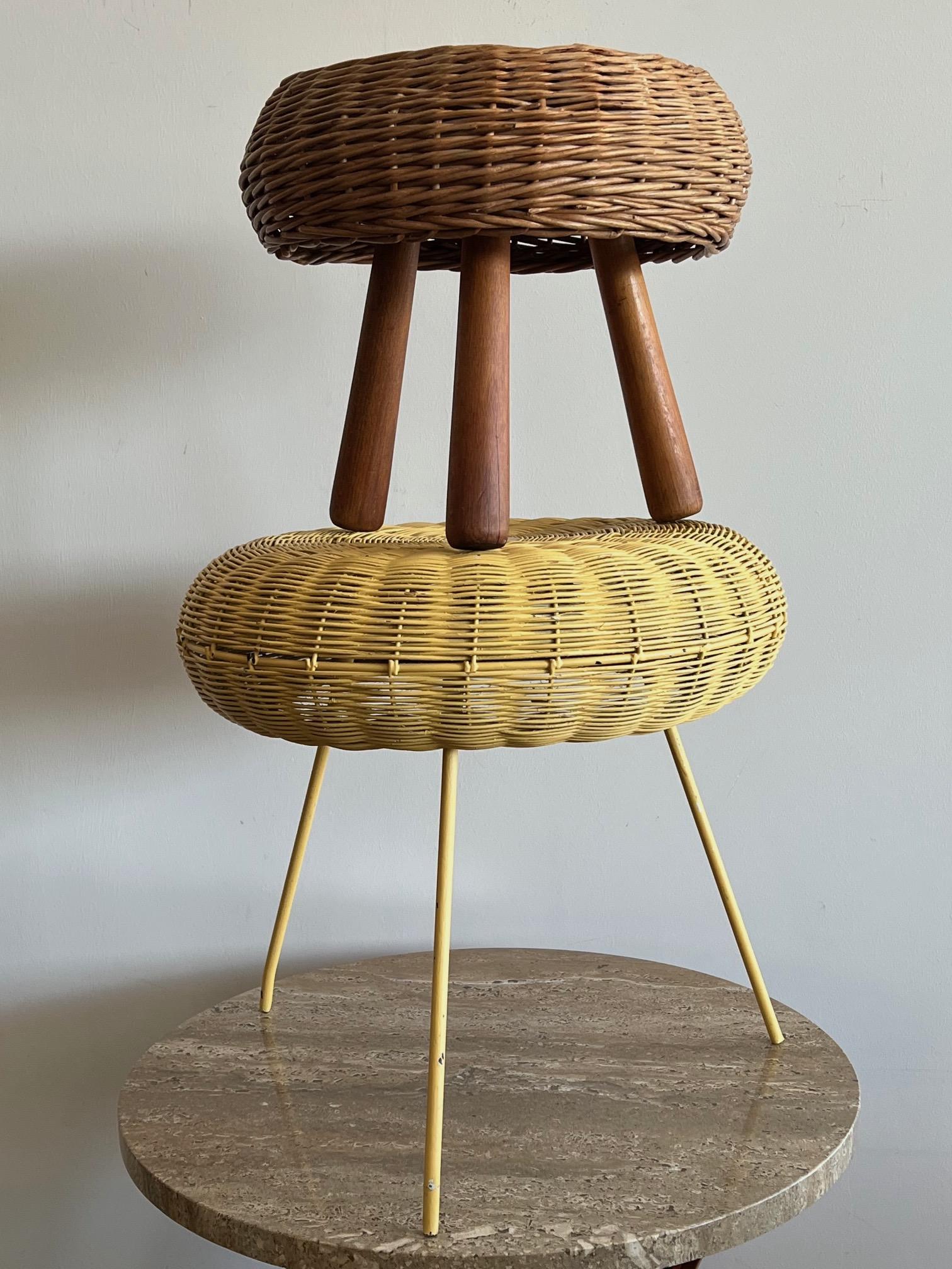 Two Vintage Wicker Stools For Sale 5
