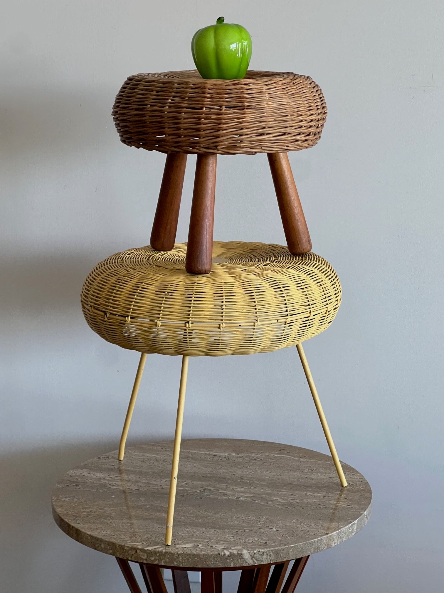 Mid-Century Modern Two Vintage Wicker Stools For Sale