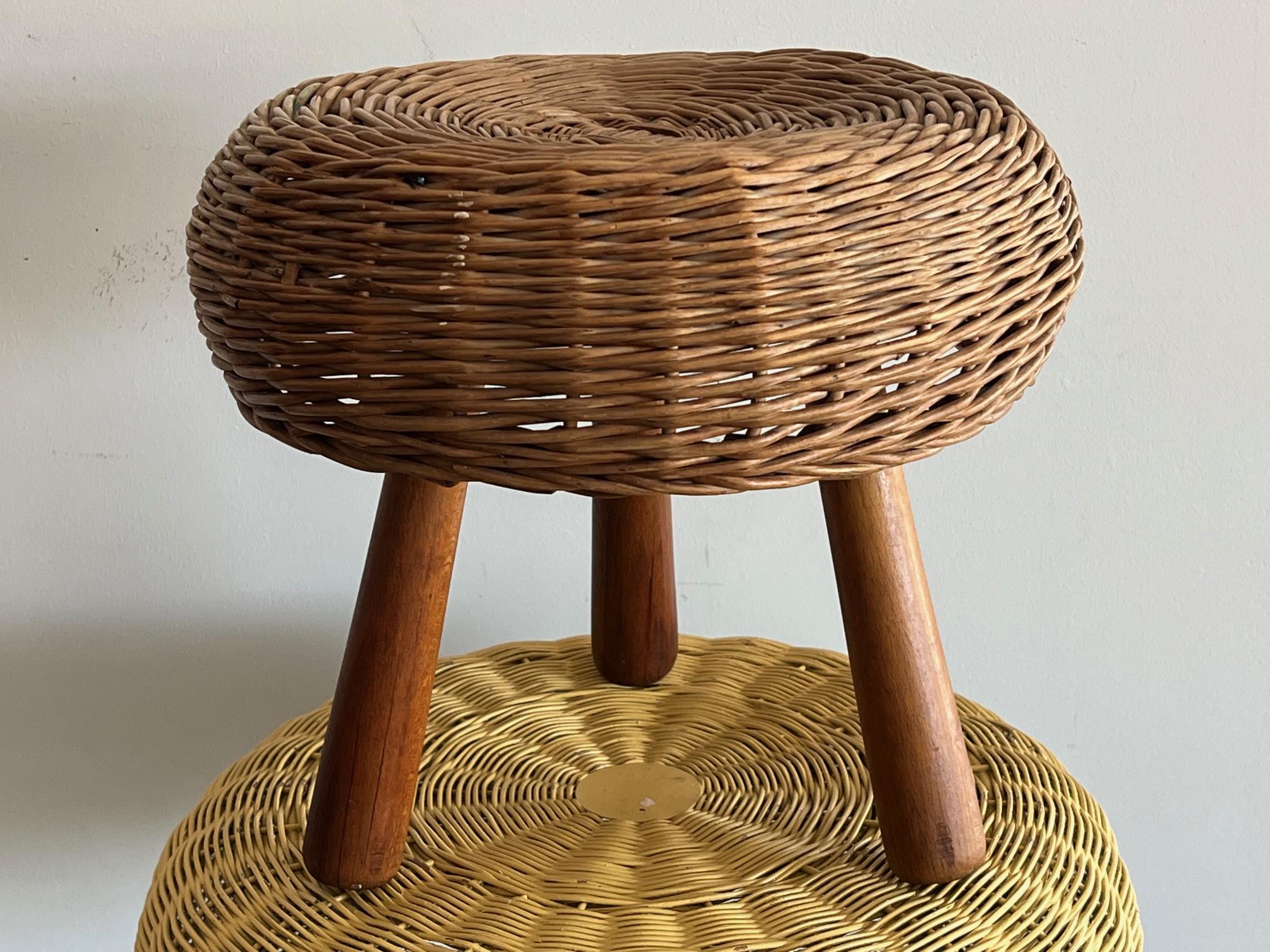 Mid-20th Century Two Vintage Wicker Stools For Sale