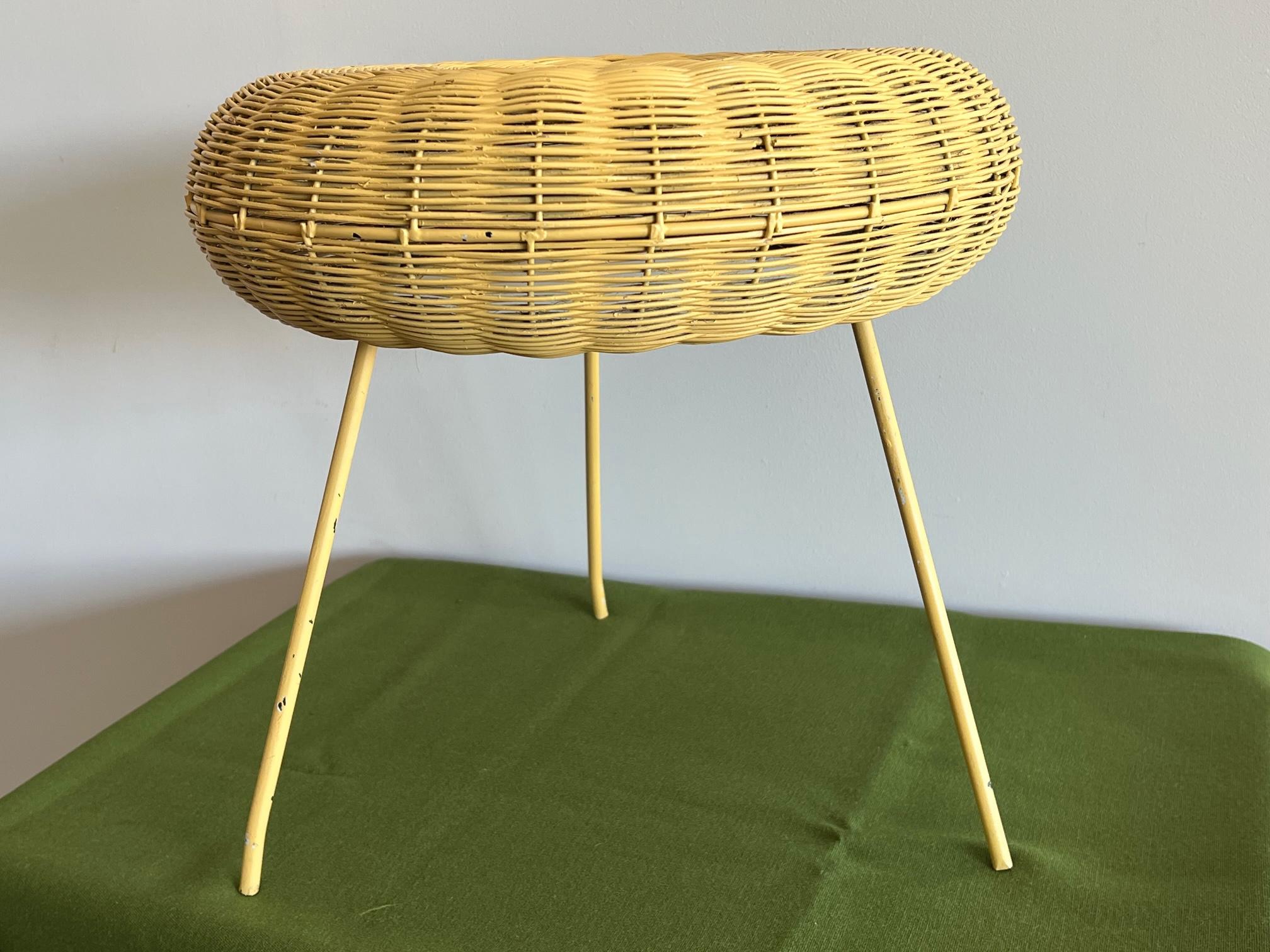 Two Vintage Wicker Stools For Sale 1