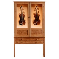 Two Violin Humidor, Wood Display Case, Bow Storage