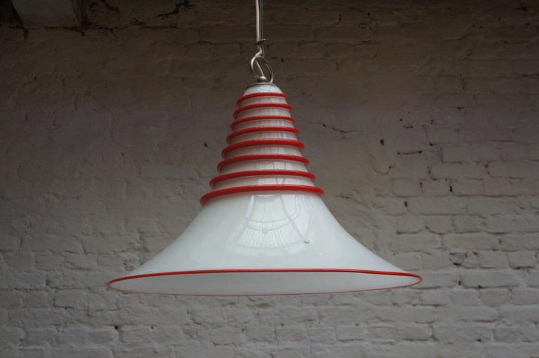 Italian Two Vistosi Murano Glass Pendant Light in White and Red