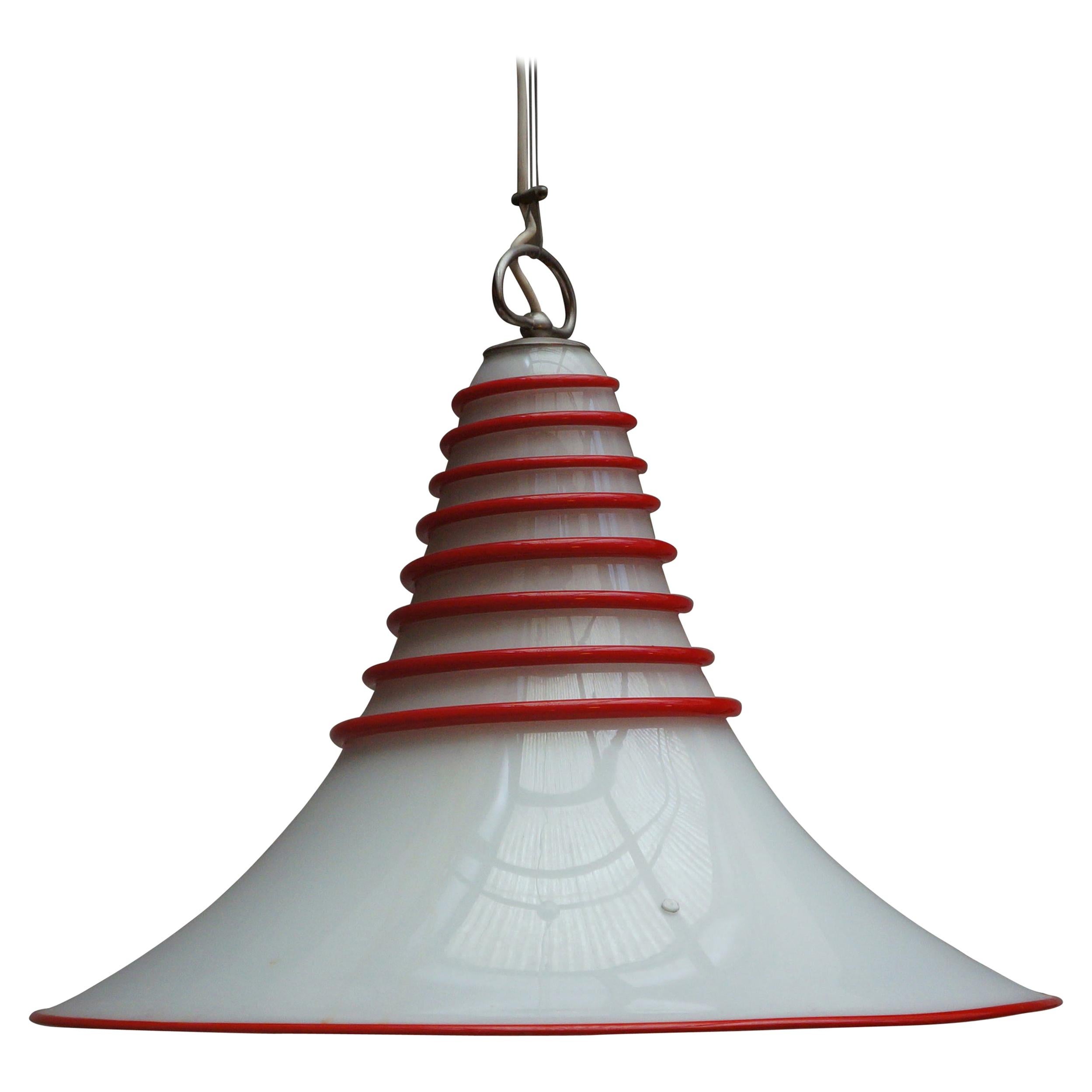 Vistosi Murano Glass Pendant Light in White and Red For Sale