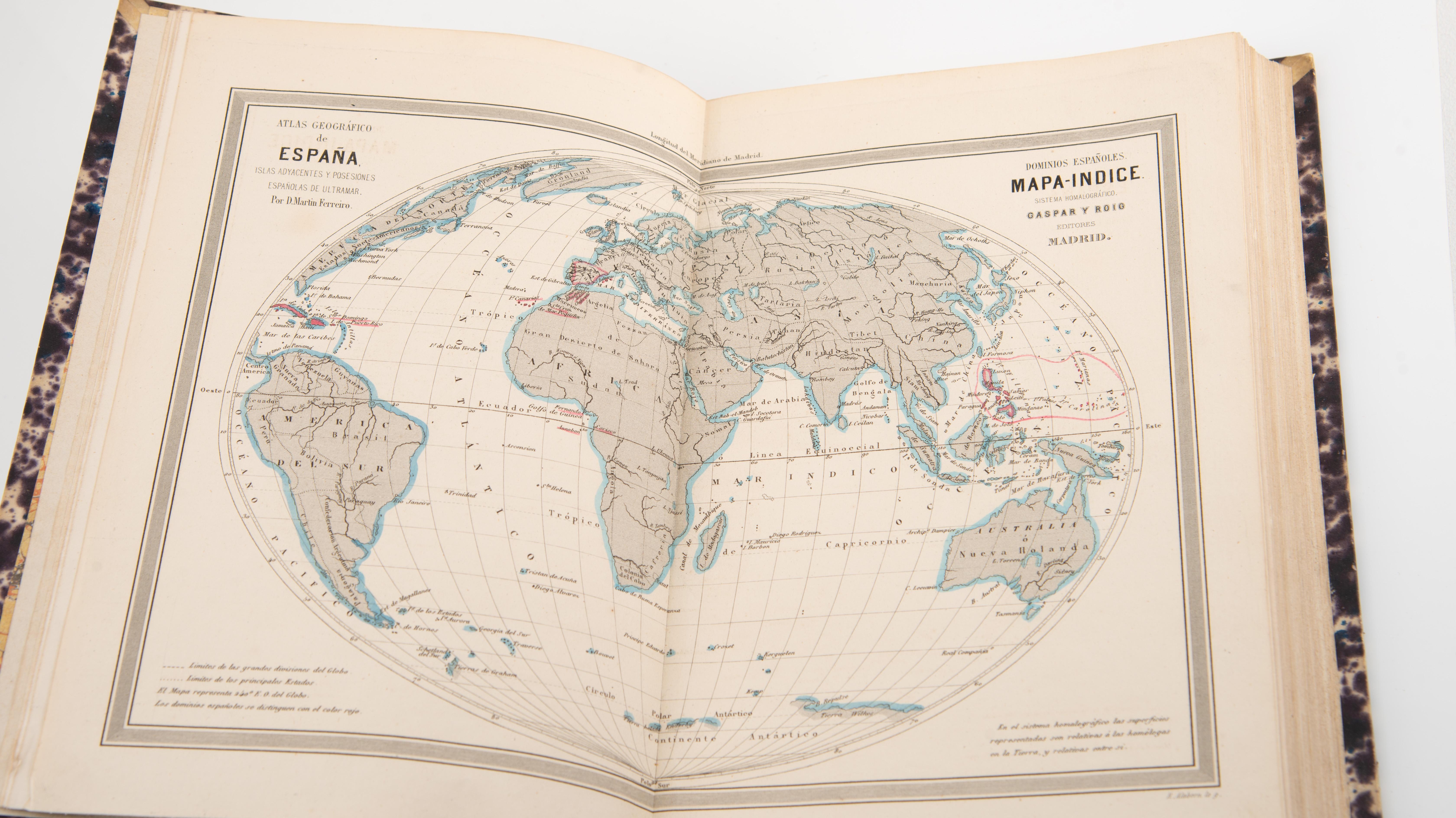 Milieu du XIXe siècle Deux volumes : Atlas géographique de l'Espagne (...) et Dictionnaire général... en vente