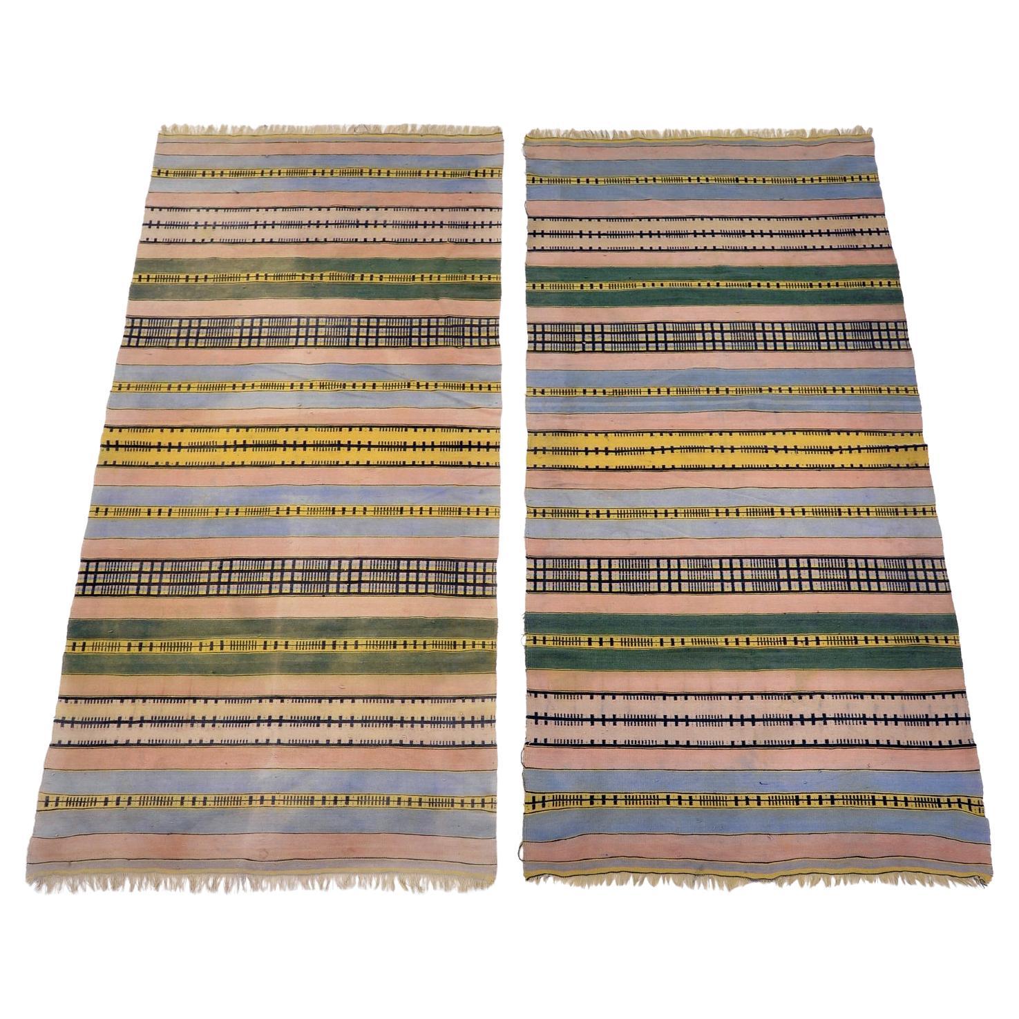 Two Wall Cotton Rugs, Flat-Wave Hand Woven, Bauhaus Weaving Workshop, C. 1925 For Sale