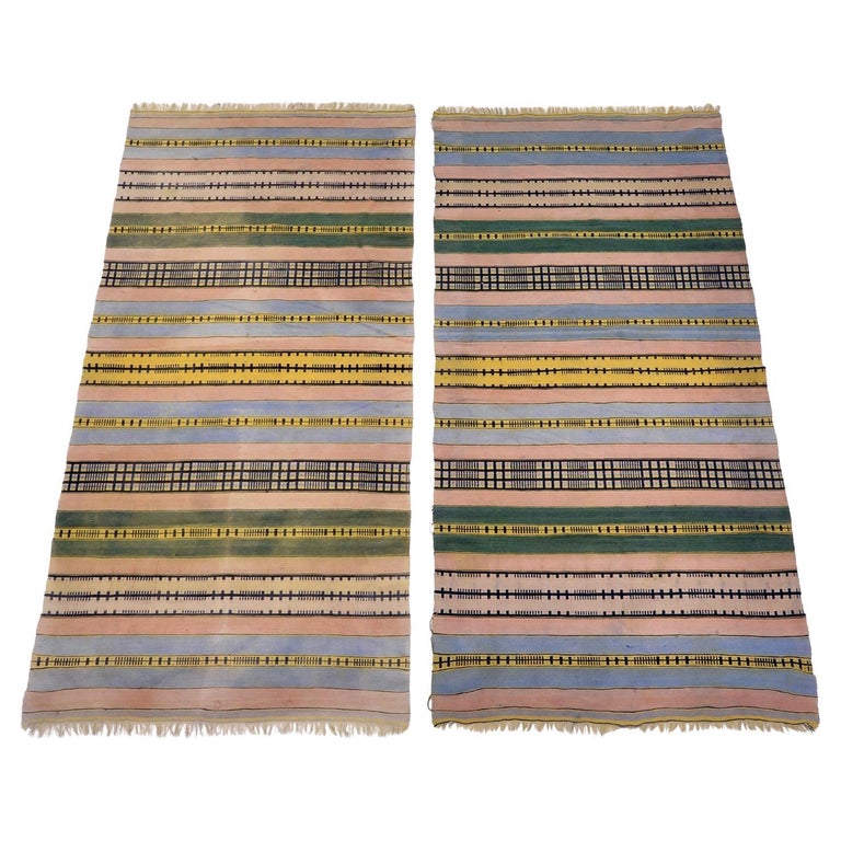 Two Wall Cotton Rugs, Flat-Wave Hand Woven, Bauhaus Weaving Workshop, C ...