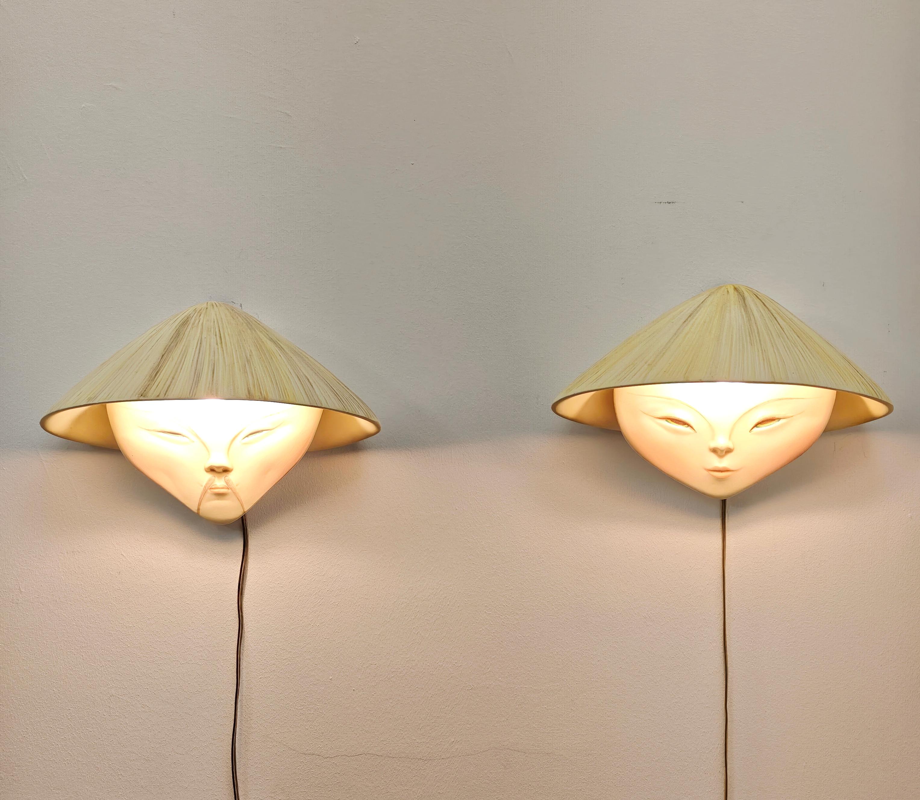 Dos apliques Cerámica Vibi Torino Producción Italia Años 60 Mid-Century Modern Italiano en venta