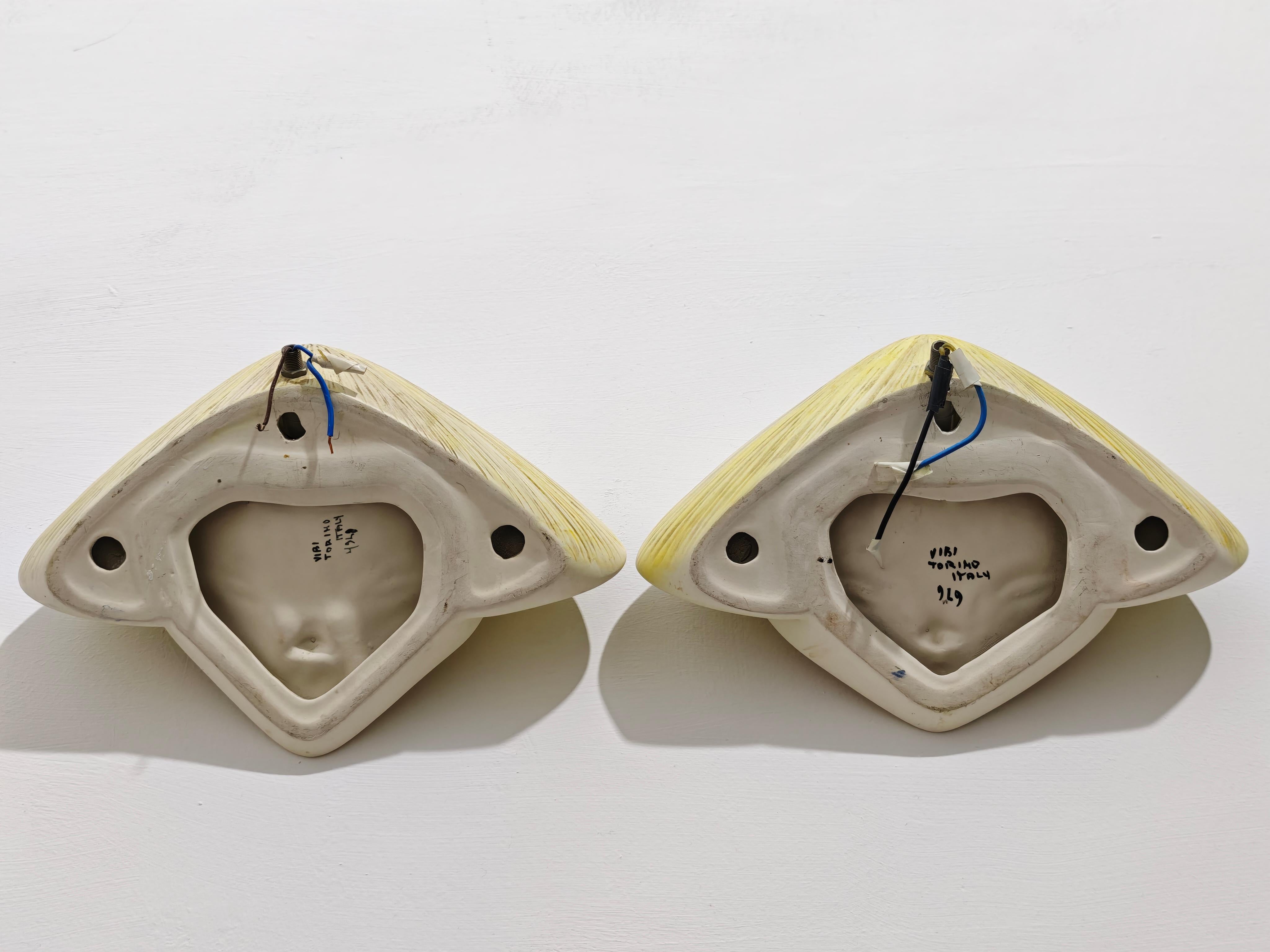 Dos apliques Cerámica Vibi Torino Producción Italia Años 60 Mid-Century Modern Cerámico en venta