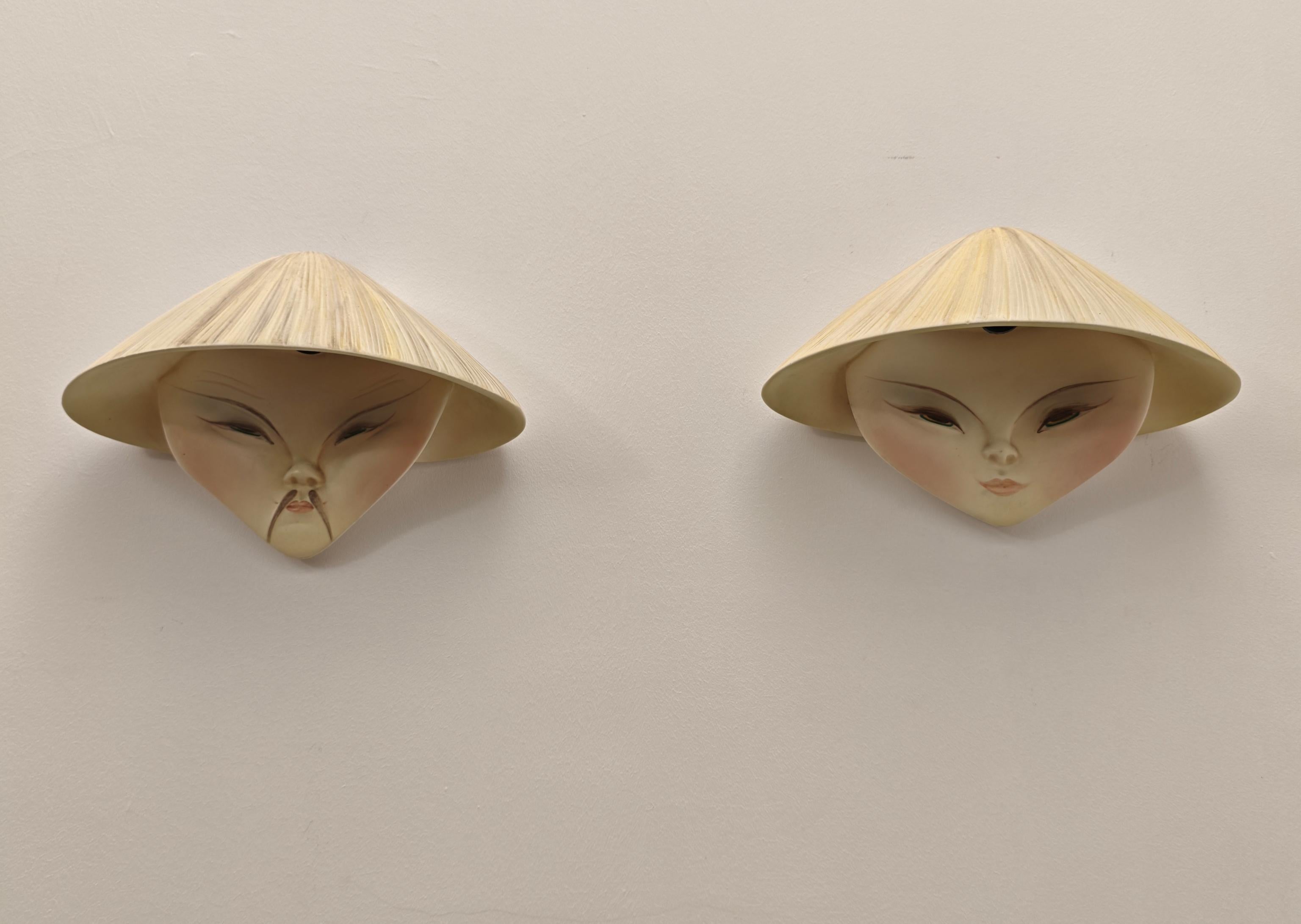 Dos apliques Cerámica Vibi Torino Producción Italia Años 60 Mid-Century Modern en venta 2