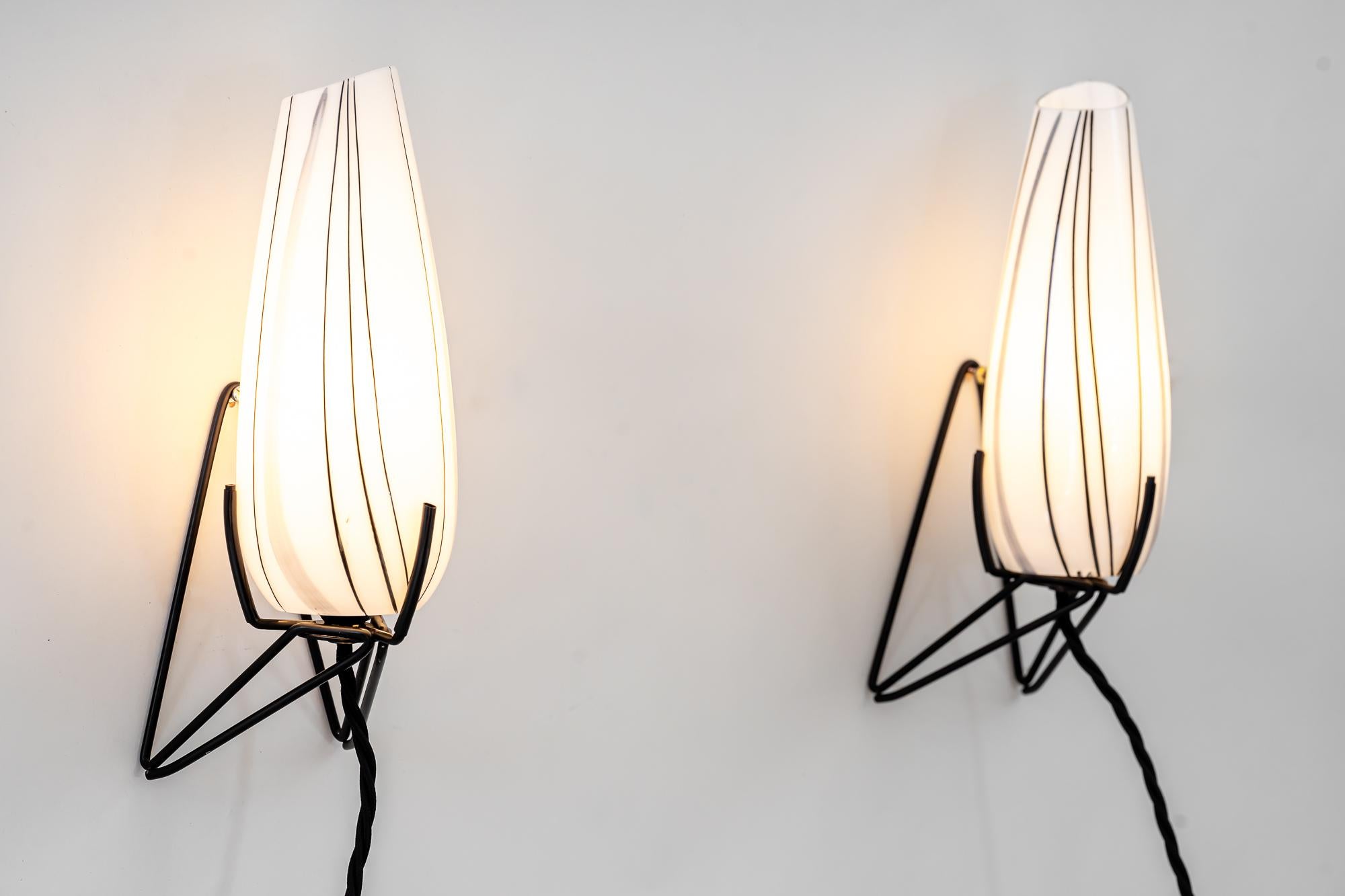 Two Wall Lamps with Original Glass Shades Vienna Around 1960s For Sale 4