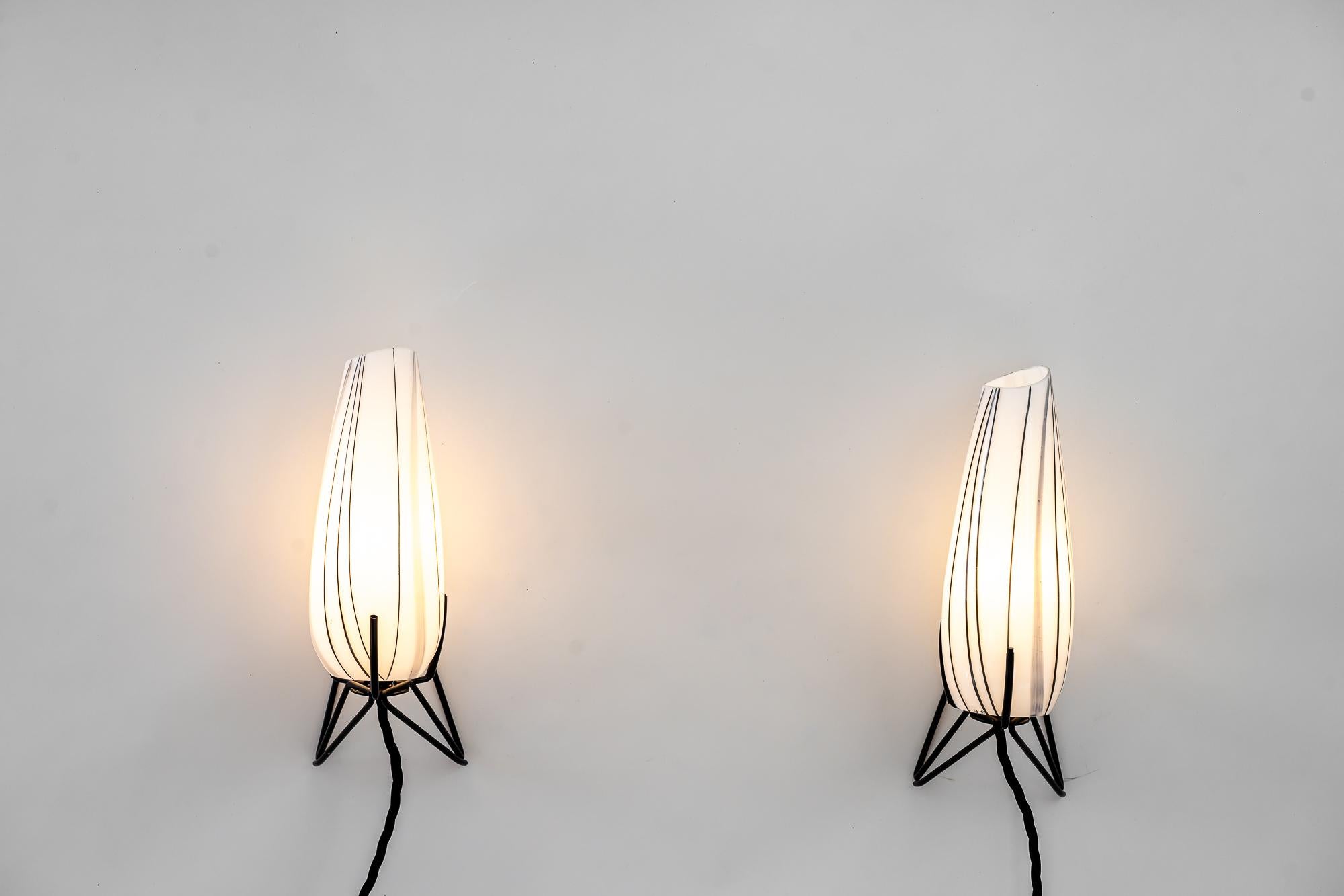 Metal Two Wall Lamps with Original Glass Shades Vienna Around 1960s For Sale
