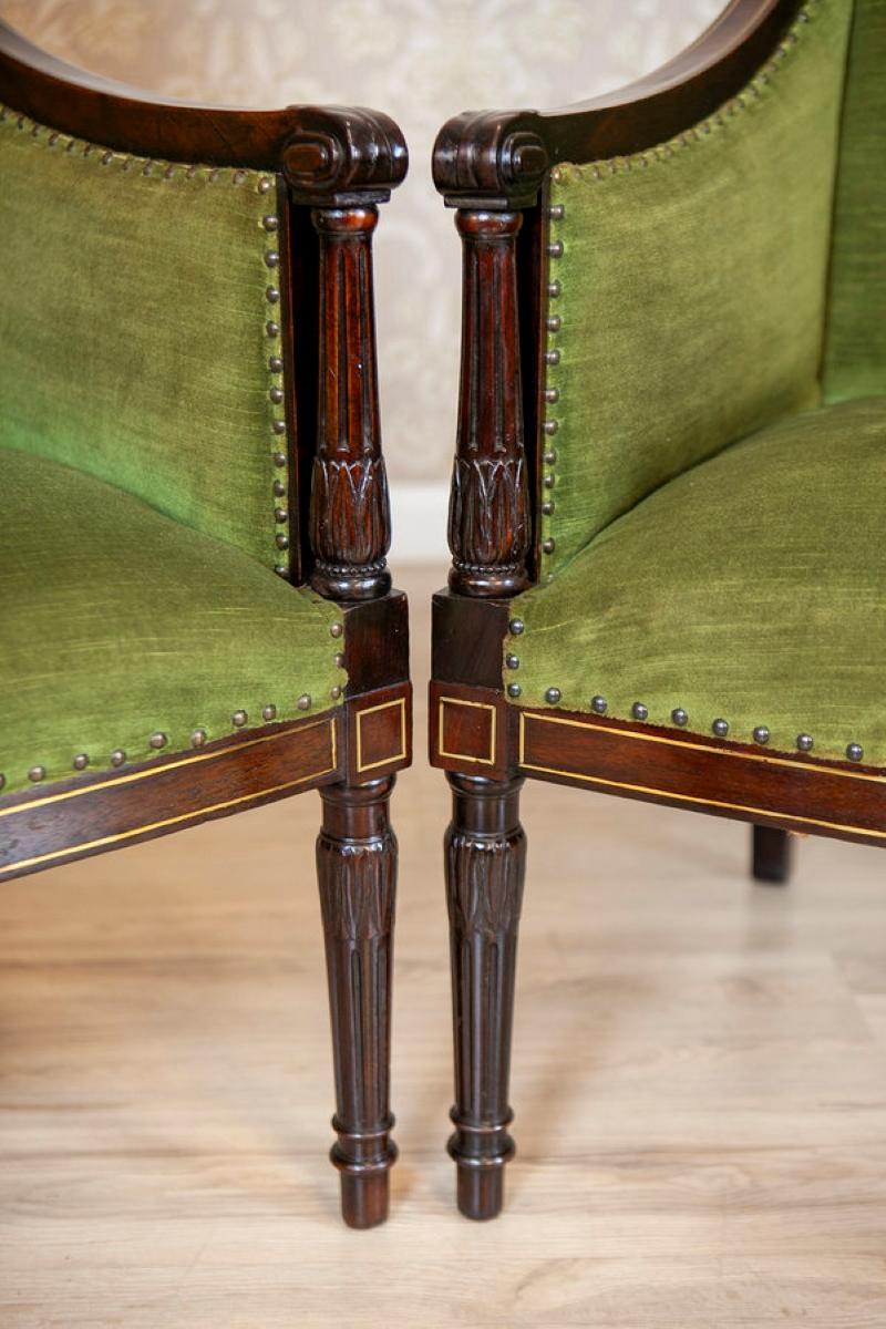 Dos Sillones De Nogal De Mediados Del Siglo. Siglo XX De Estilo Inglés Tapicería en venta
