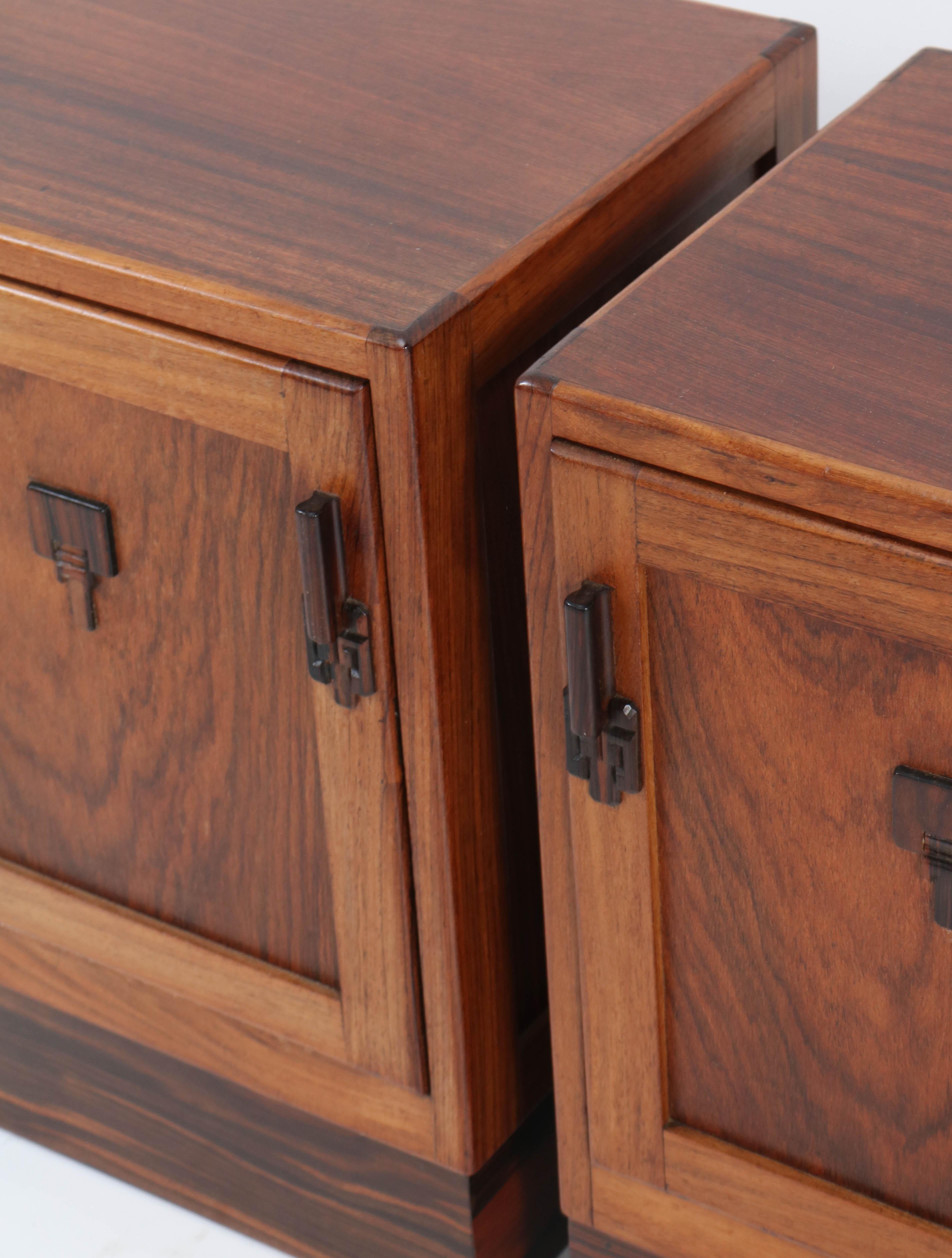 Two Walnut Art Deco Amsterdam School Nightstands or Bedside Tables, 1920s 6