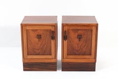 Two Walnut Art Deco Amsterdam School Nightstands or Bedside Tables, 1920s
