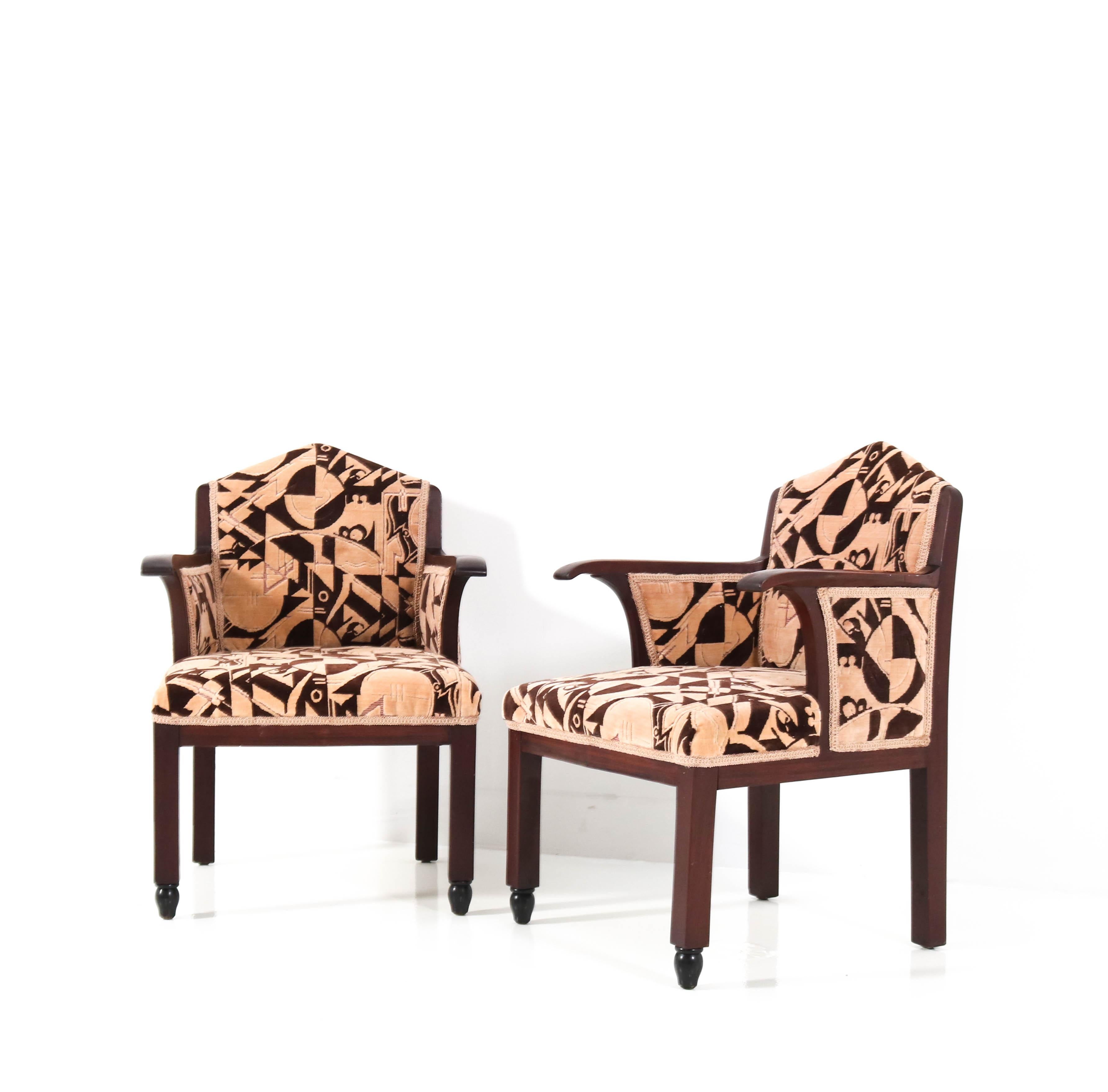 Early 20th Century Two Walnut Art Deco Amsterdamse School Armchairs by Fa. Drilling Amsterdam