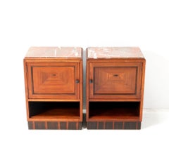 Two Walnut Art Deco Amsterdamse School Nightstands or Bedside Tables, 1920s