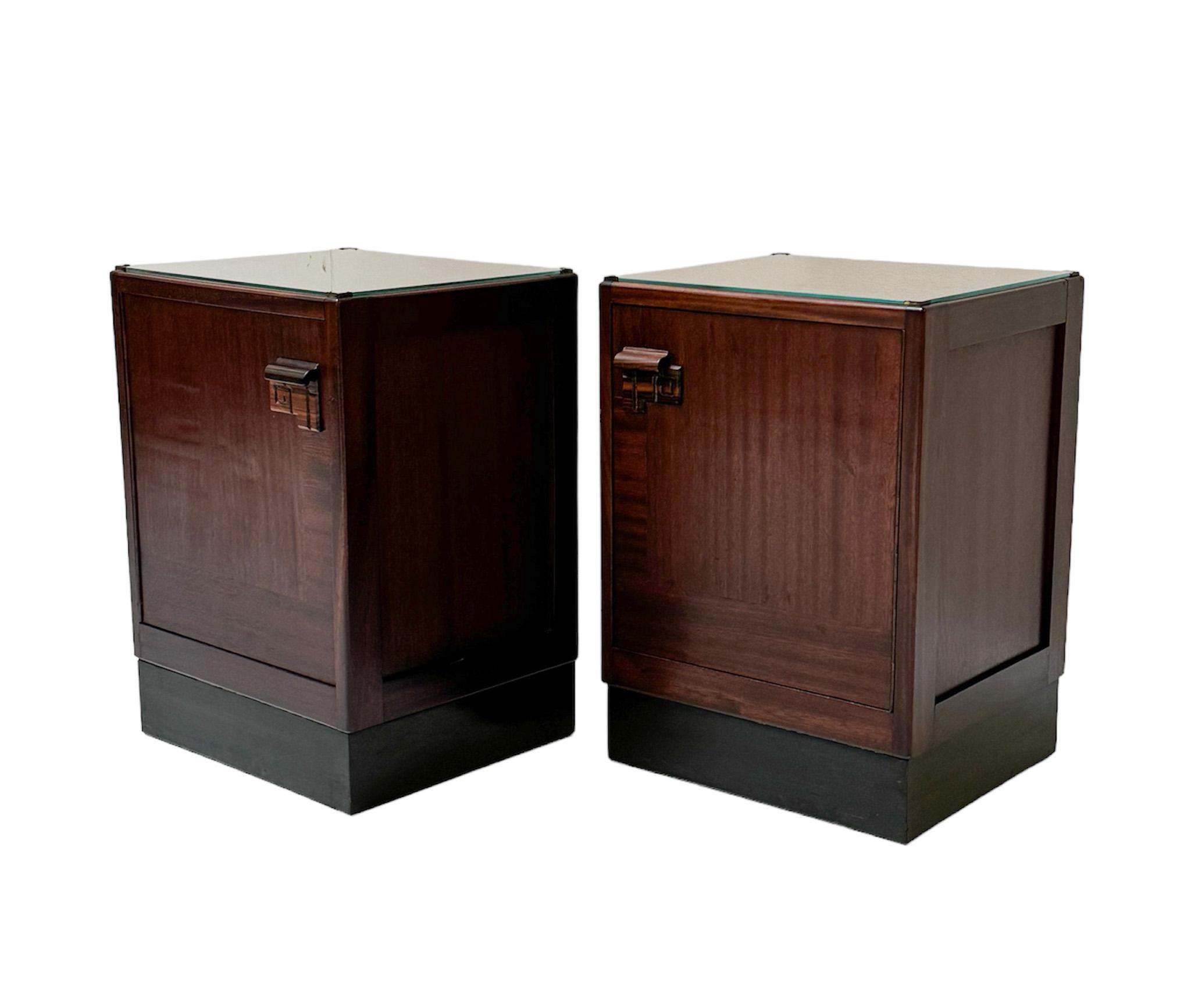 Early 20th Century Two walnut Art Deco Amsterdamse School Nightstands or Bedside Tables, 1920s For Sale