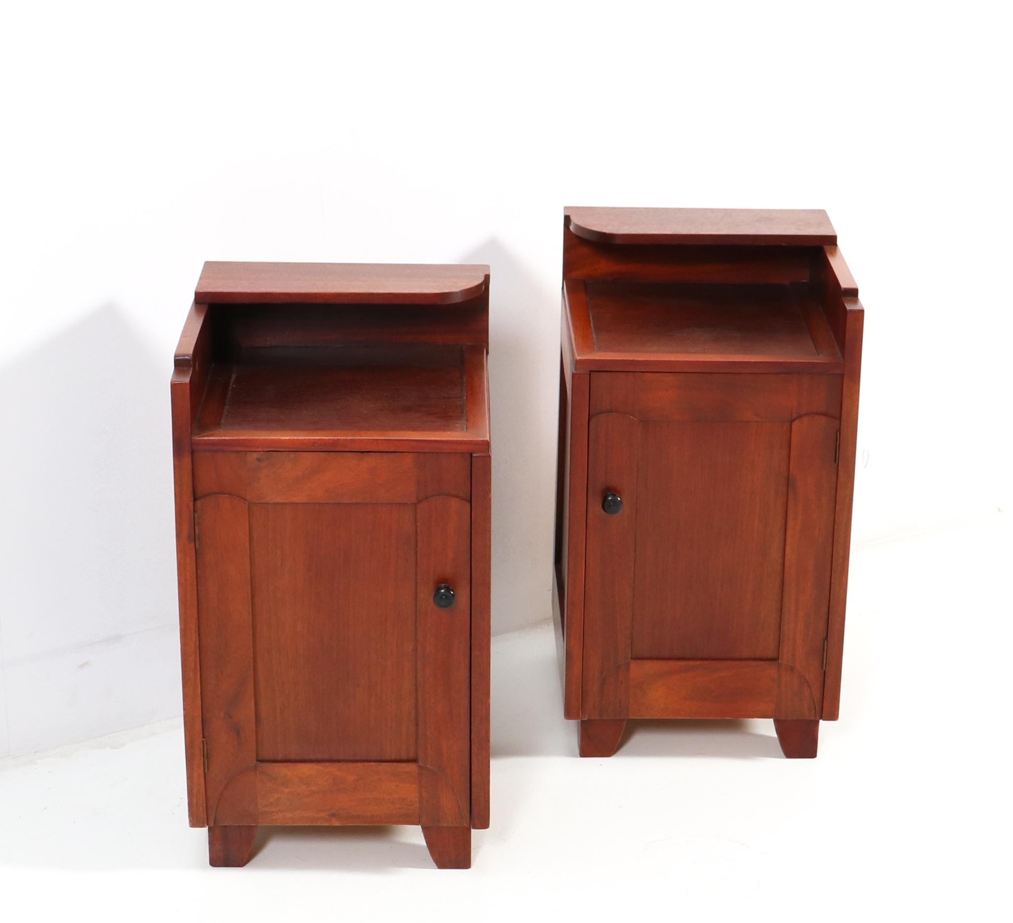 Early 20th Century Two Walnut Art Deco Amsterdamse School Nightstands or Bedside Tables, 1920s