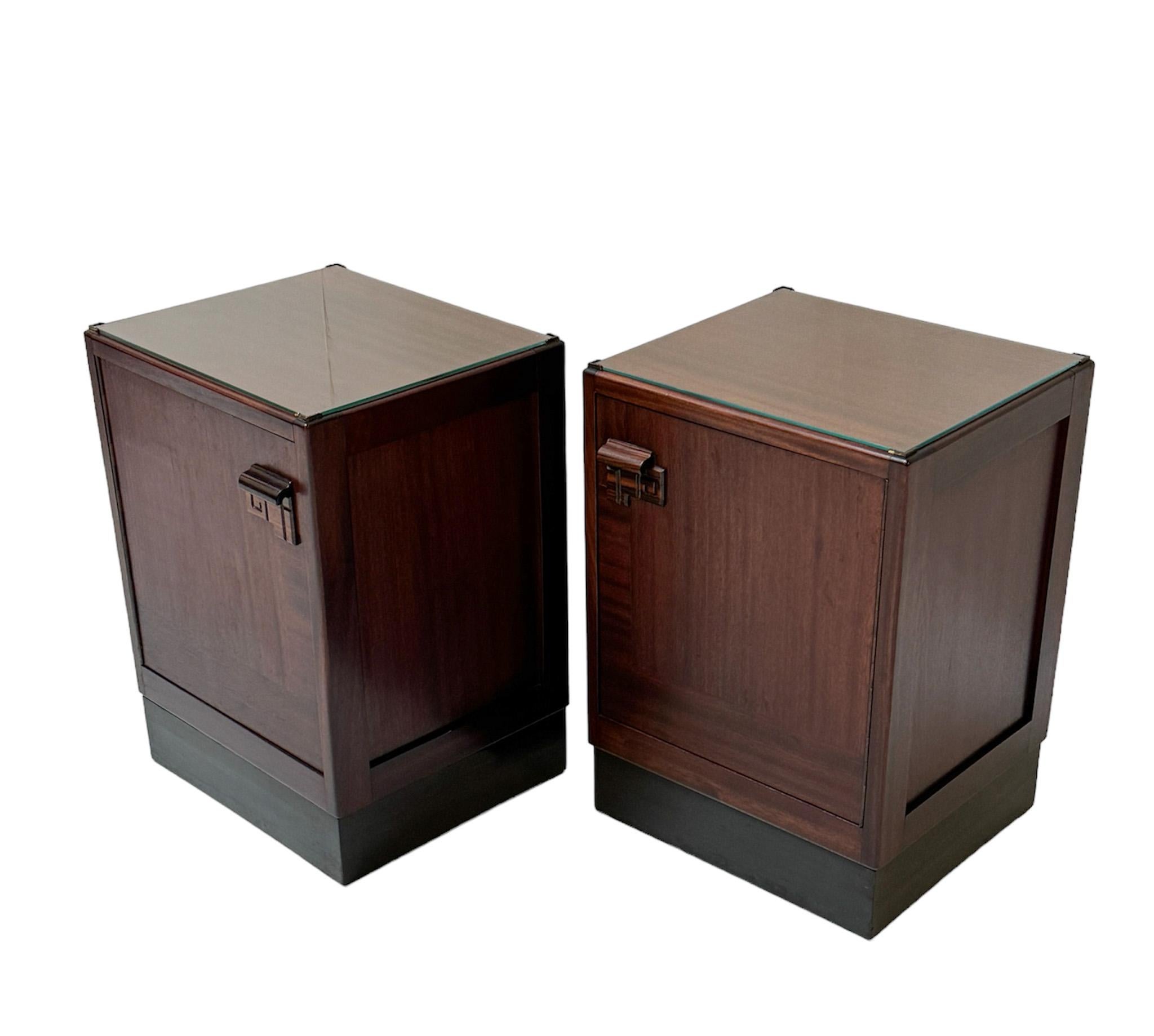 Two walnut Art Deco Amsterdamse School Nightstands or Bedside Tables, 1920s For Sale 1