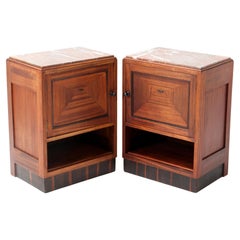 Two Walnut Art Deco Amsterdamse School Nightstands or Bedside Tables, 1920s