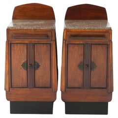 Antique Two Walnut Art Deco Amsterdamse School Nightstands or Bedside Tables, 1920s
