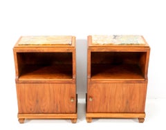 Two Walnut Art Deco Nightstands or Bedside Tables, 1930s