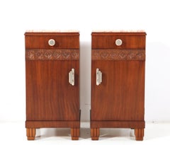 Two Walnut Art Deco Nightstands or Bedside Tables, 1930s