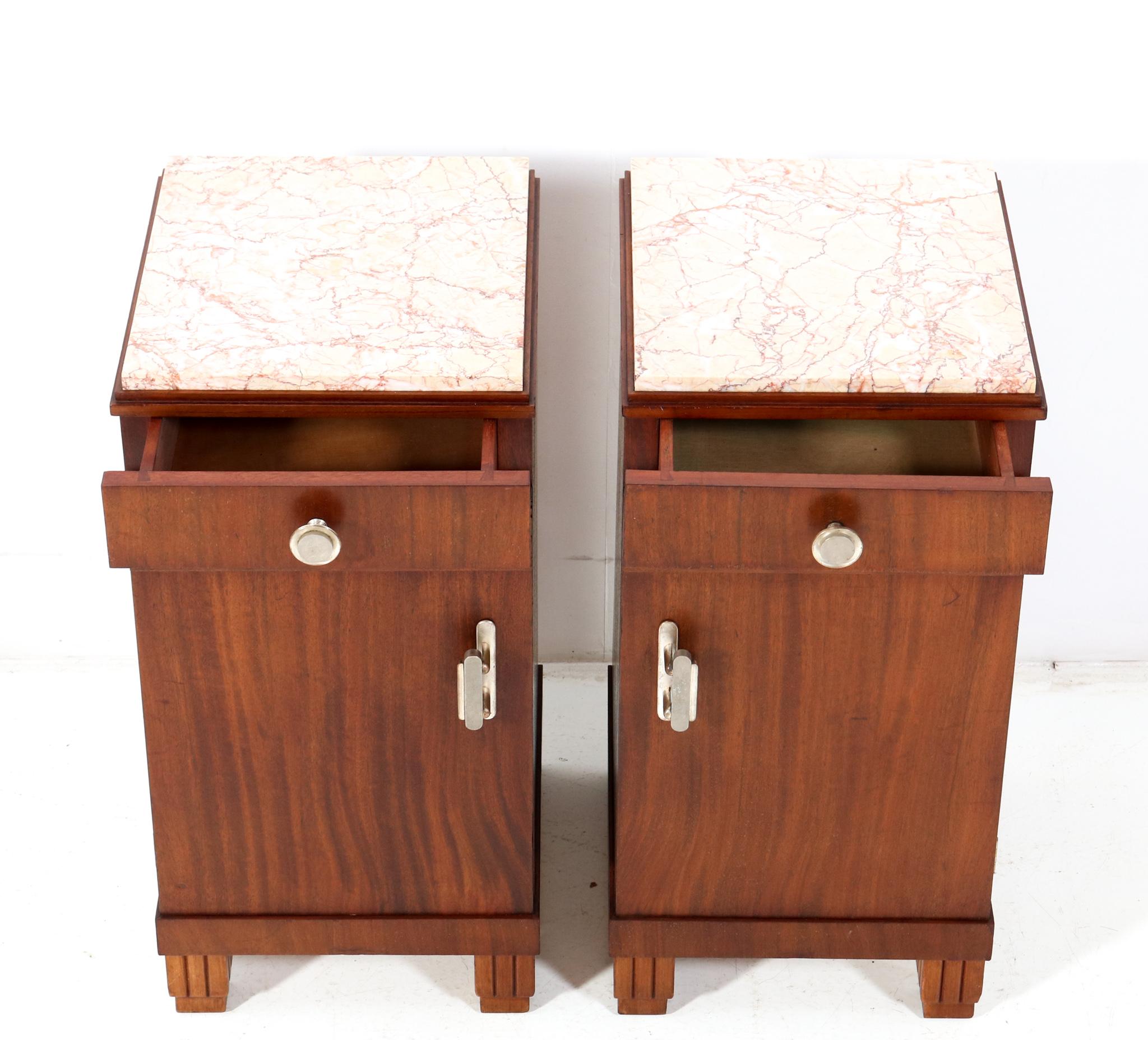 Two Walnut Art Deco Nightstands or Bedside Tables, 1930s In Good Condition For Sale In Amsterdam, NL