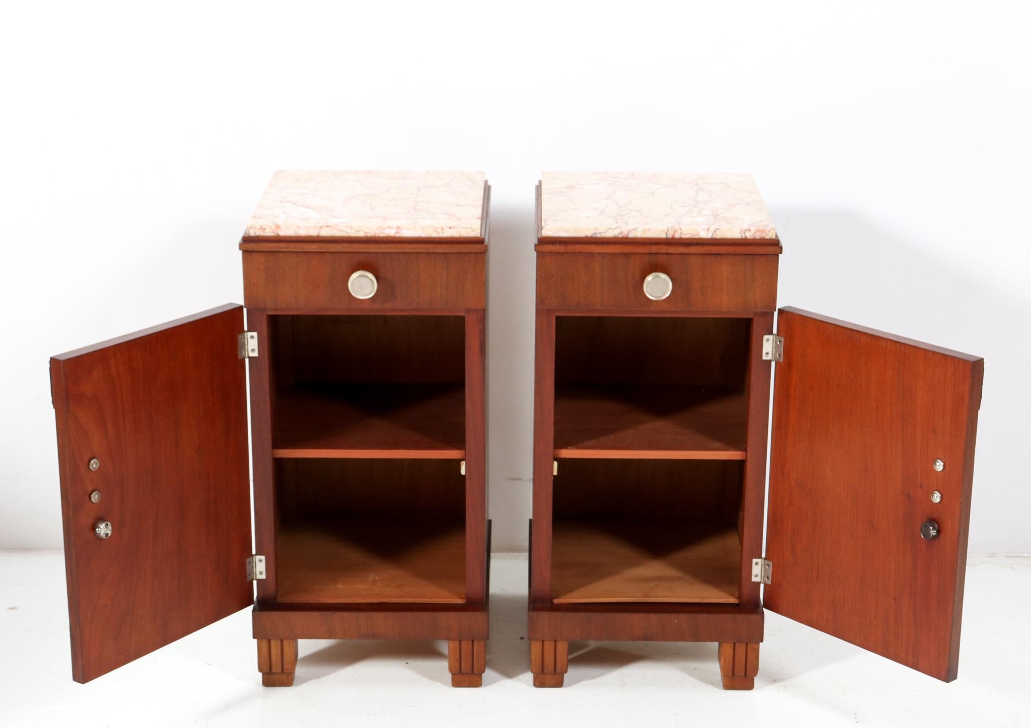 Mid-20th Century Two Walnut Art Deco Nightstands or Bedside Tables, 1930s