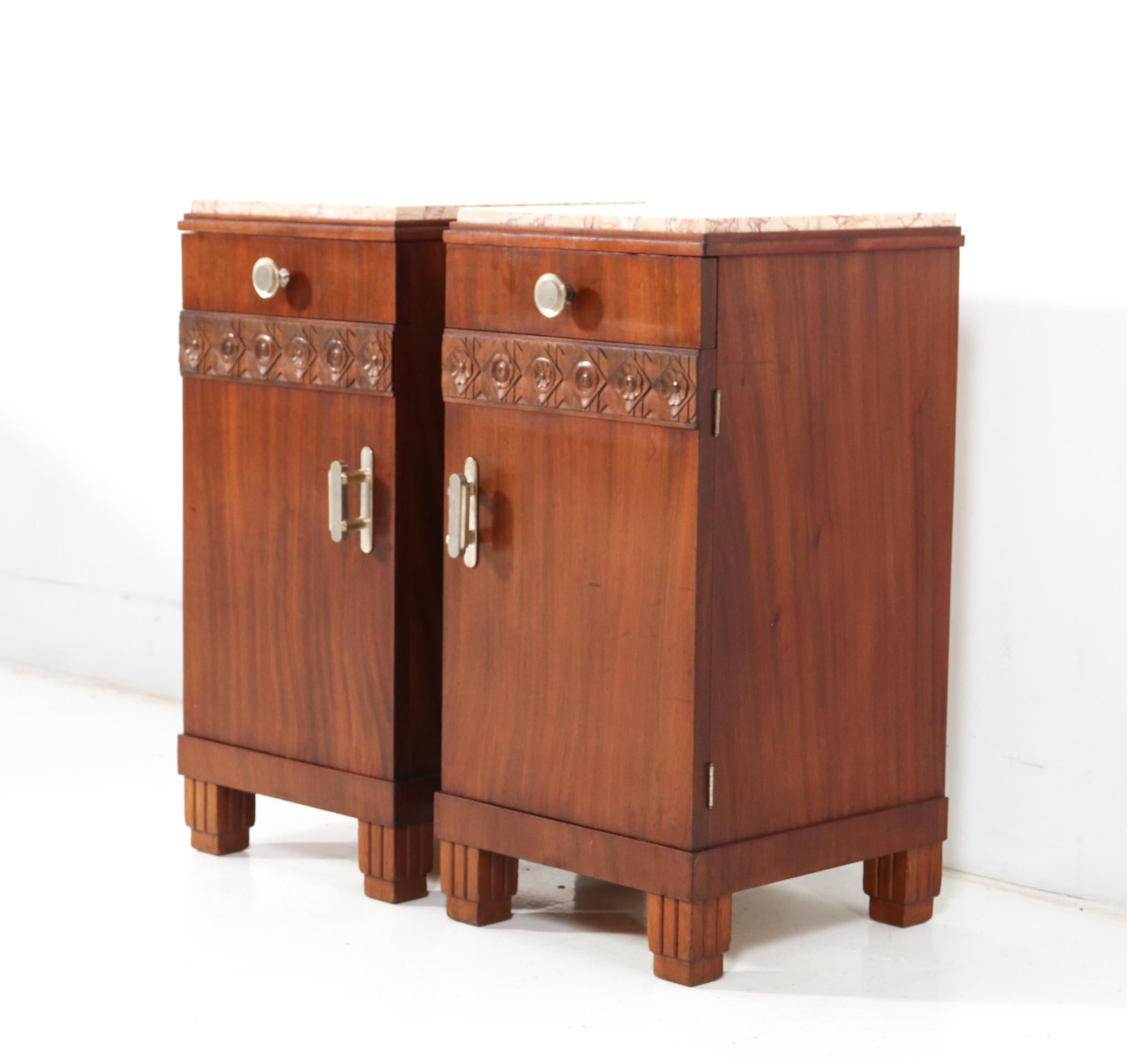 Chrome Two Walnut Art Deco Nightstands or Bedside Tables, 1930s For Sale