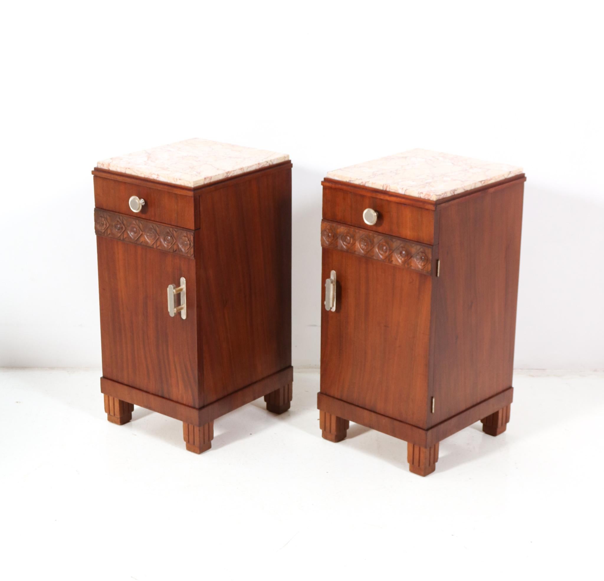 Two Walnut Art Deco Nightstands or Bedside Tables, 1930s 1
