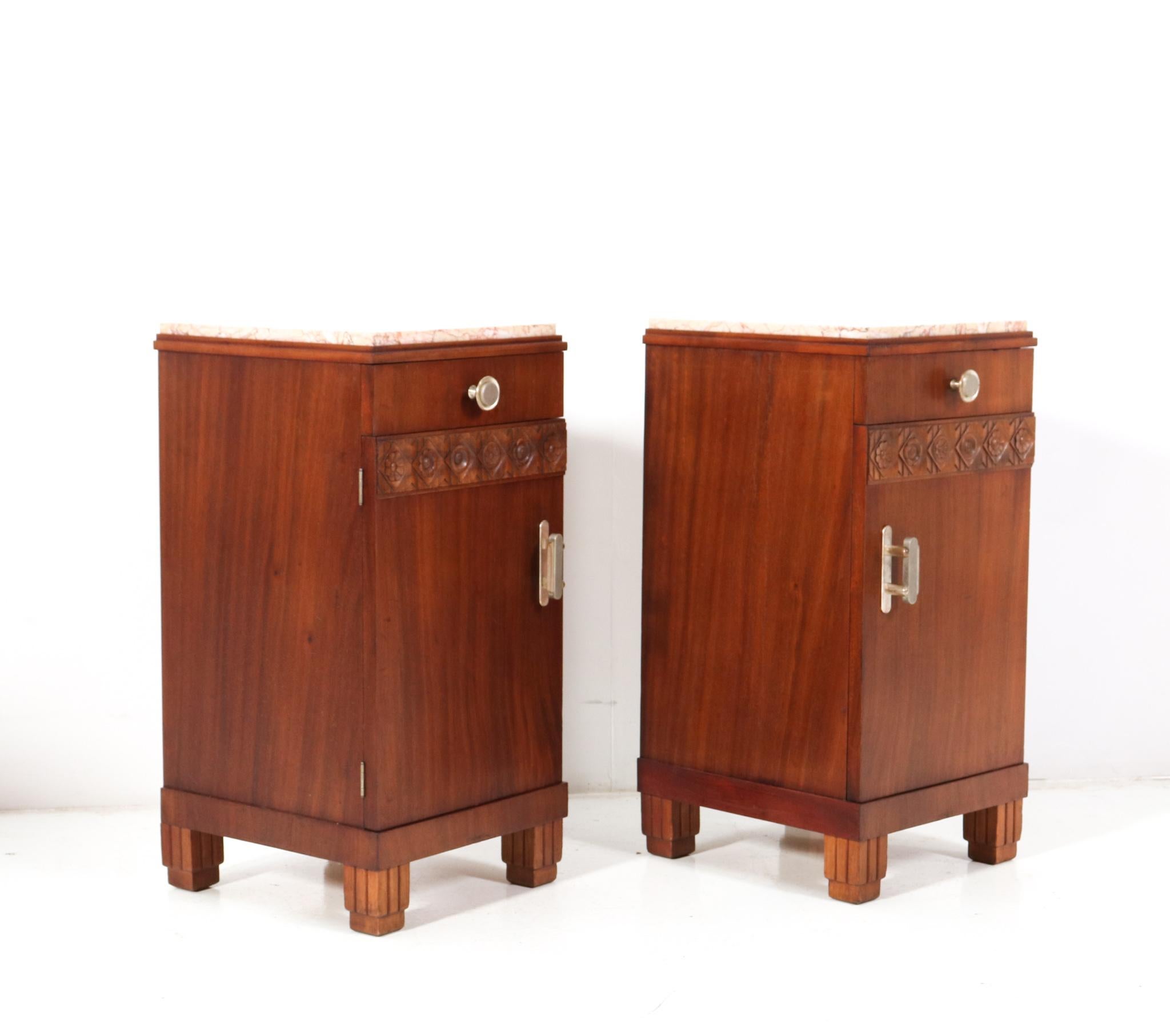 Two Walnut Art Deco Nightstands or Bedside Tables, 1930s 2